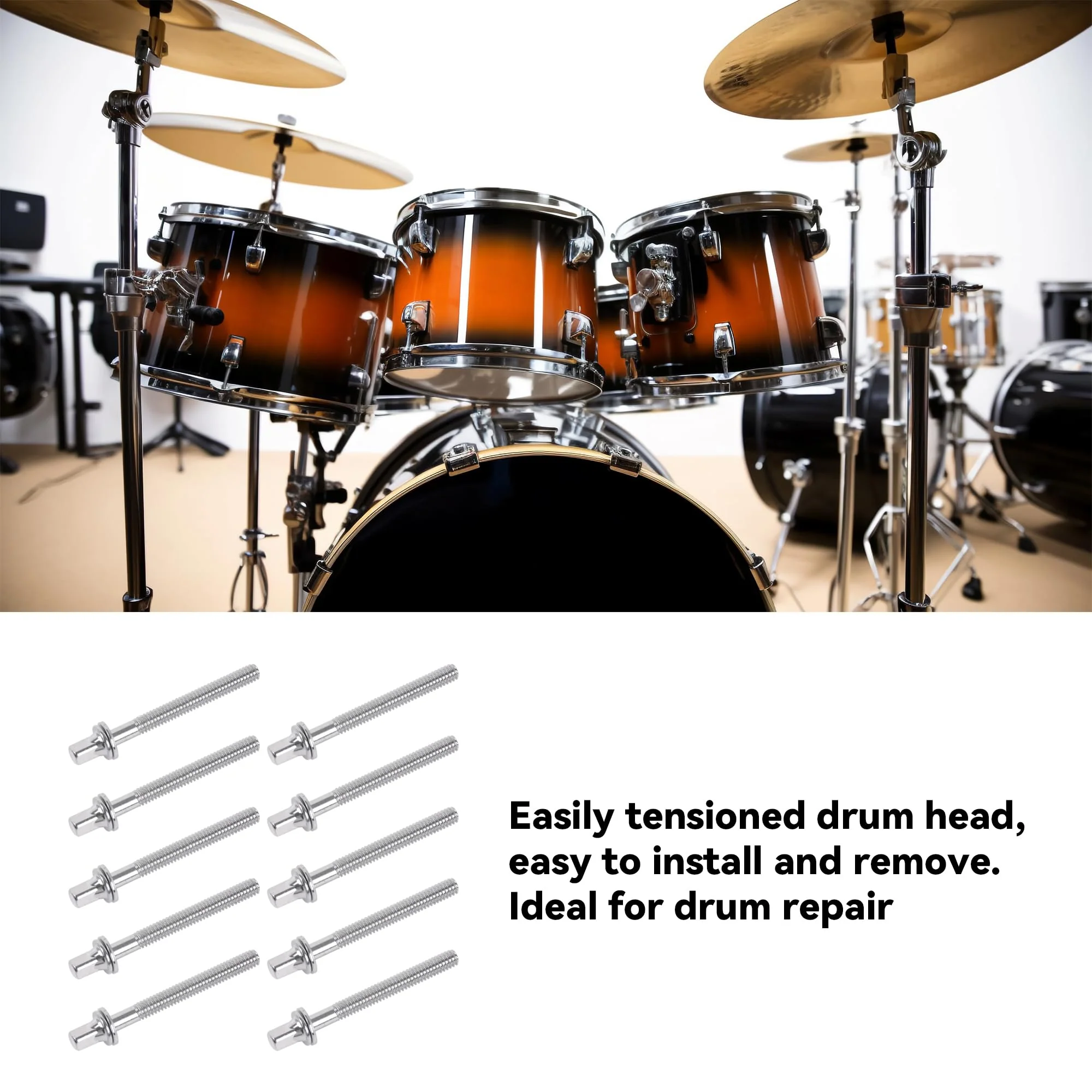 Lovermusic 13 Pcs Drum Screw Tension Rod M5x50mm w/Key Wrench Tool T-Shaped Z-Shaped - Image 2