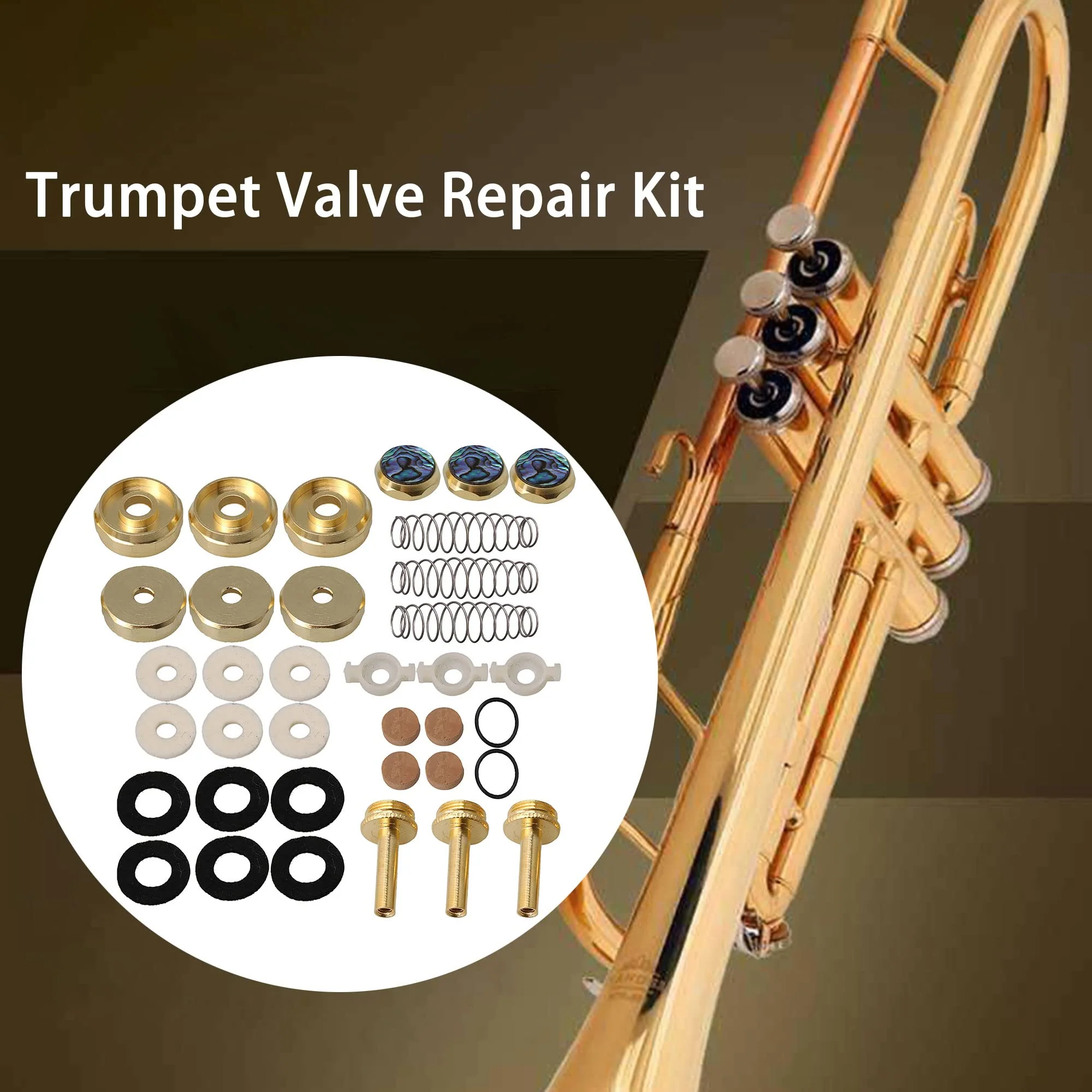 Lovermusic Trumpet Repair Kit Trumpet Finger Buttons Valve Cover with Felts Rubber Rings Cork Pads Pack of 36 - Image 2