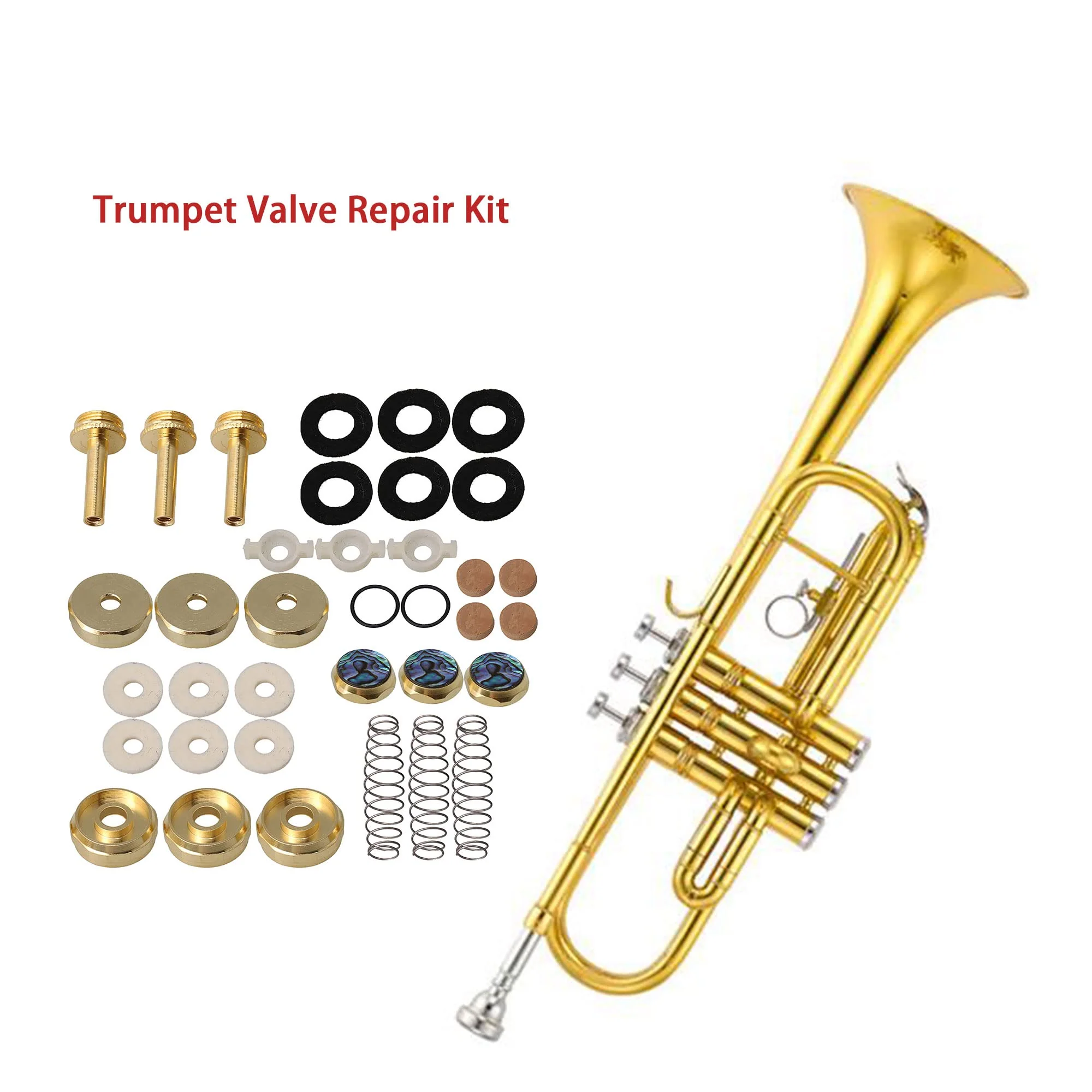 Lovermusic Trumpet Repair Kit Trumpet Finger Buttons Valve Cover with Felts Rubber Rings Cork Pads Pack of 36 - Image 3