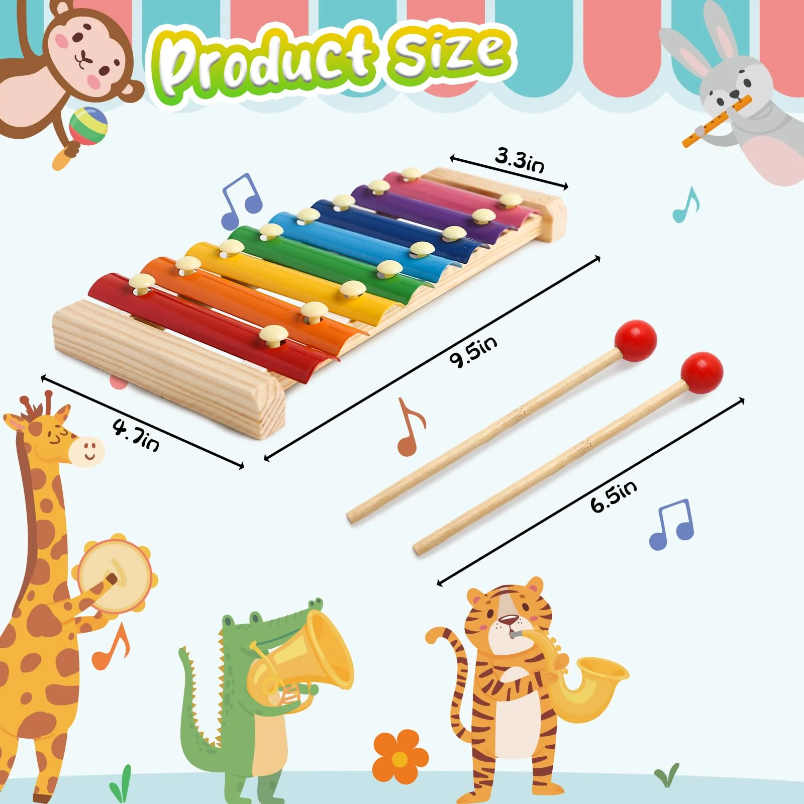 LovesTown Kids Wooden Xylophone 2 Packs, Children Xylophone Toy with Child Safe Mallets 8 Diatonic Keys Xylophone Musical Toys - Image 2