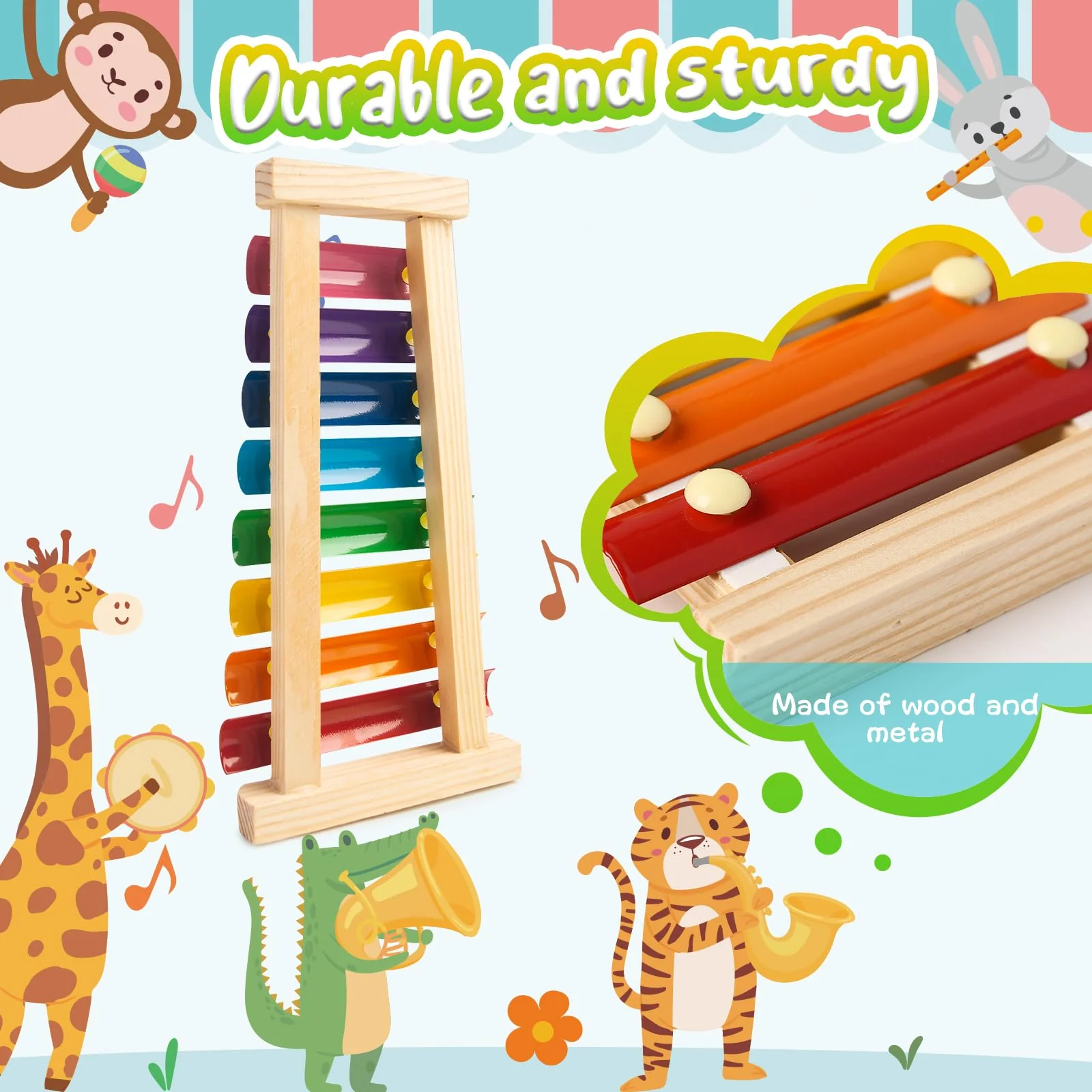 LovesTown Kids Wooden Xylophone 2 Packs, Children Xylophone Toy with Child Safe Mallets 8 Diatonic Keys Xylophone Musical Toys - Image 3