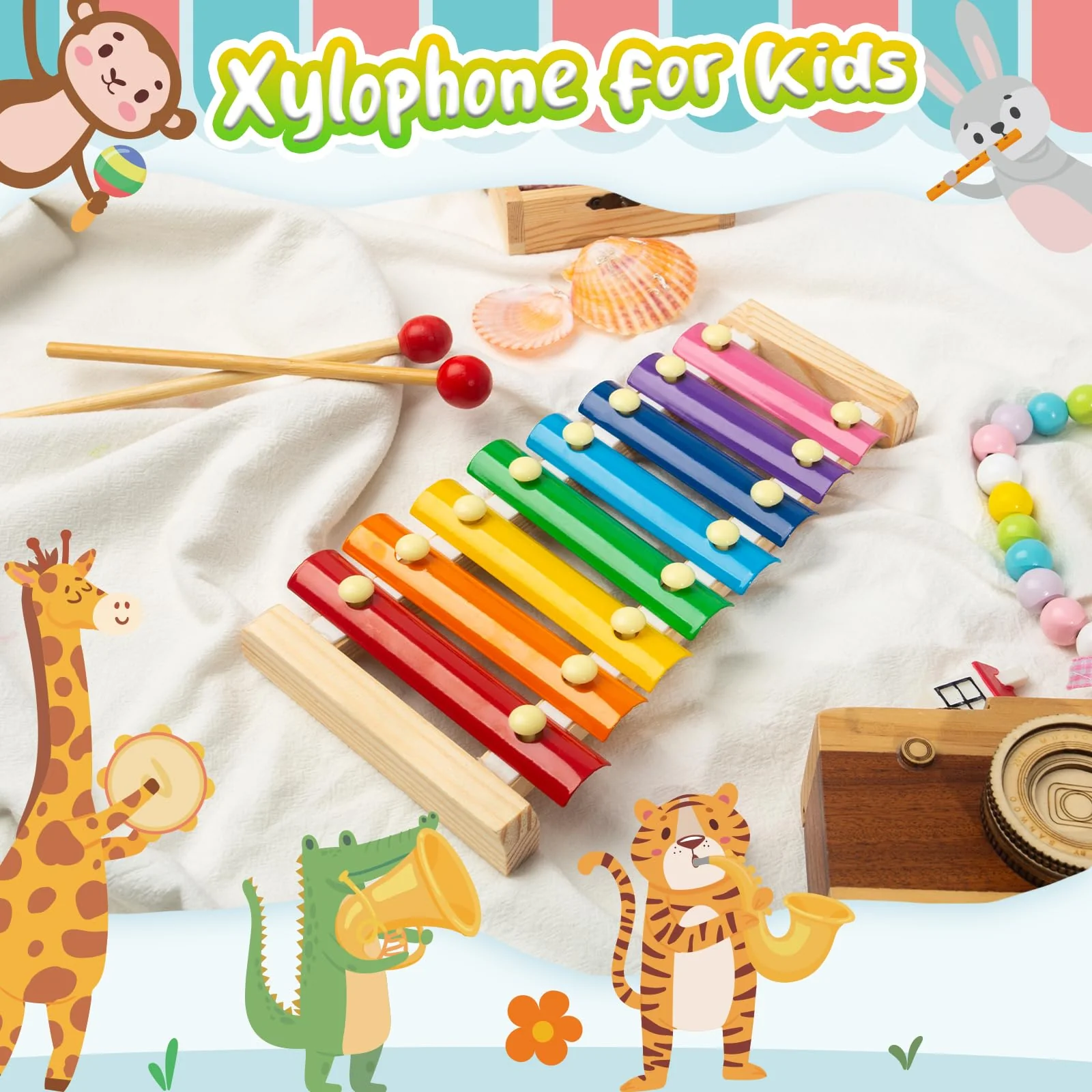 LovesTown Kids Wooden Xylophone 2 Packs, Children Xylophone Toy with Child Safe Mallets 8 Diatonic Keys Xylophone Musical Toys - Image 8