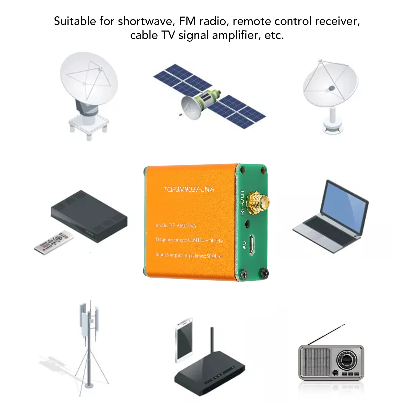 Low Noise 0.1 MHz 6 GHz Amplifier, 20 dB LNA Amplifier with High Gain for Shortwave, FM Radio, HF Power Preamp Module, SMA Socket (Supplied with Built-in Battery) Supplied with built-in battery - Image 2