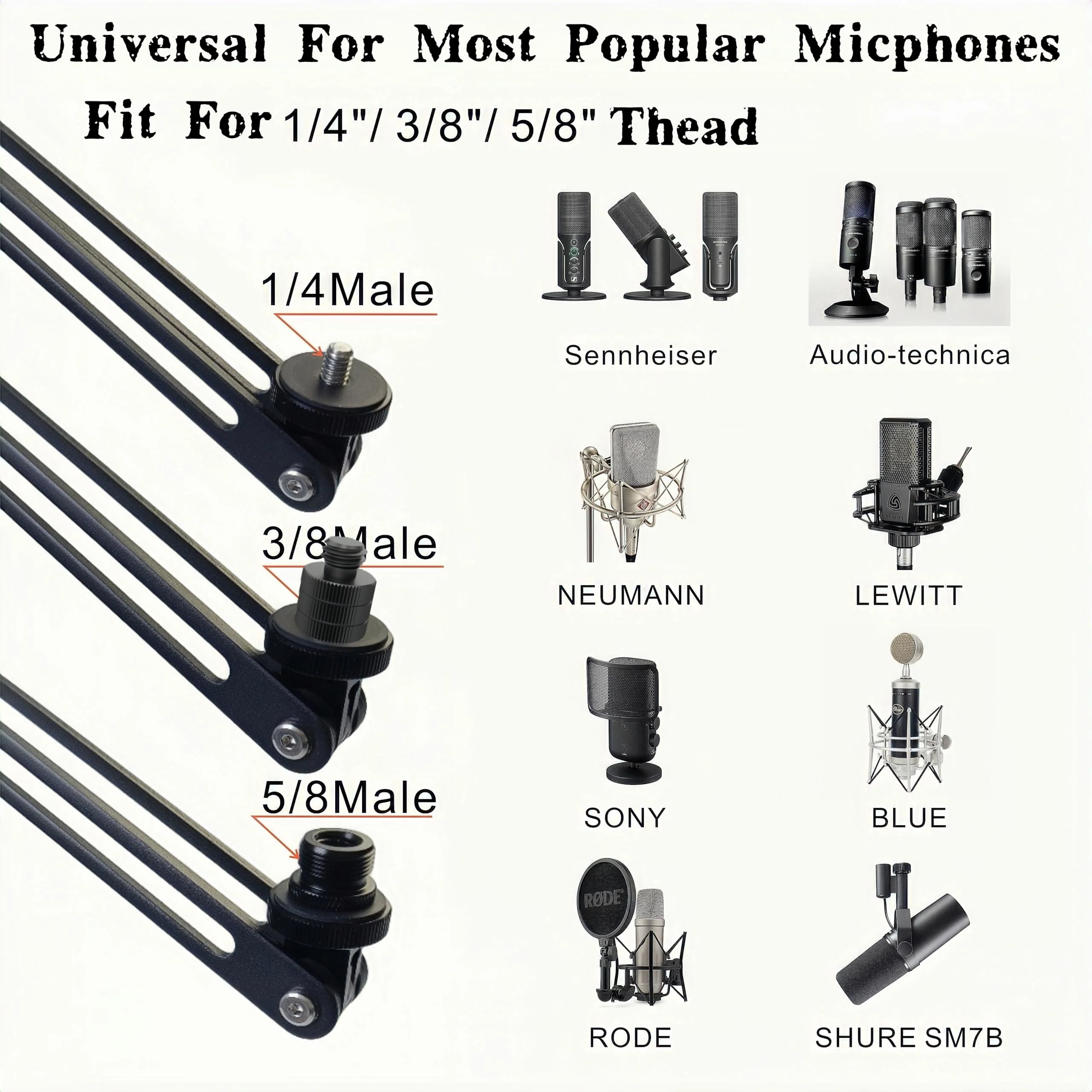 Low Profile Mic Boom Arm Stand 360° Rotatable Adjustable Compact and Foldable Table Microphone Arm Holds 2.5kg with 3/8" to 5/8" Screw Adapter for Game Streaming Podcast Broadcast (C Clamp Mount) C Clamp Mount - Image 8
