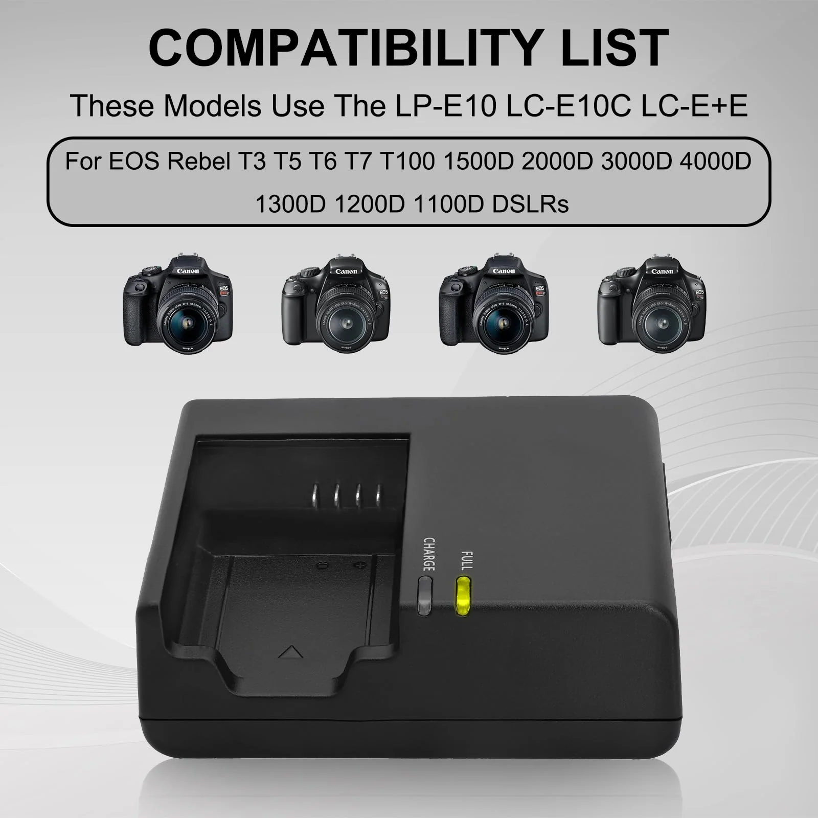 LP-E10 LC-E10 LC-E10C Quick Battery Charger for Canon: EOS Rebel T7 T6 T5 T3 T100 4000D 3000D 2000D 1500D 1300D 1200D 1100D DSLR Digital Camera Kiss X50 Battery Power Supply Cord - Image 2