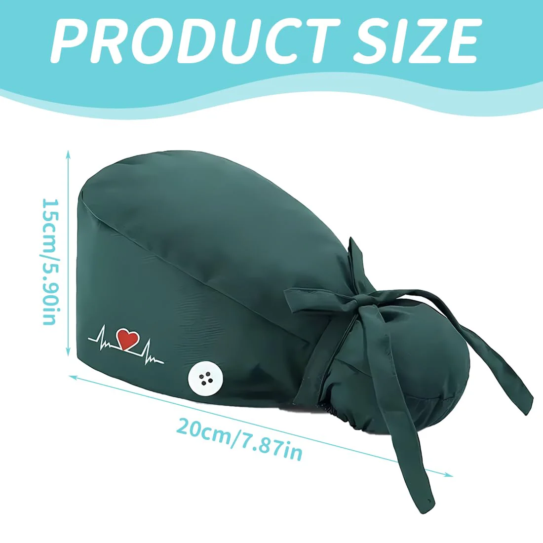 LQIOACU 1 x surgical cap for men and women, surgical cap, fabric, work cap, cotton print, nurses cap, long hair, green, multicoloured, Unit size - Image 2