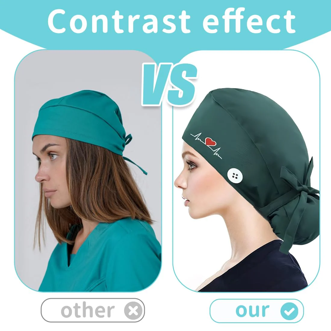 LQIOACU 1 x surgical cap for men and women, surgical cap, fabric, work cap, cotton print, nurses cap, long hair, green, multicoloured, Unit size - Image 4