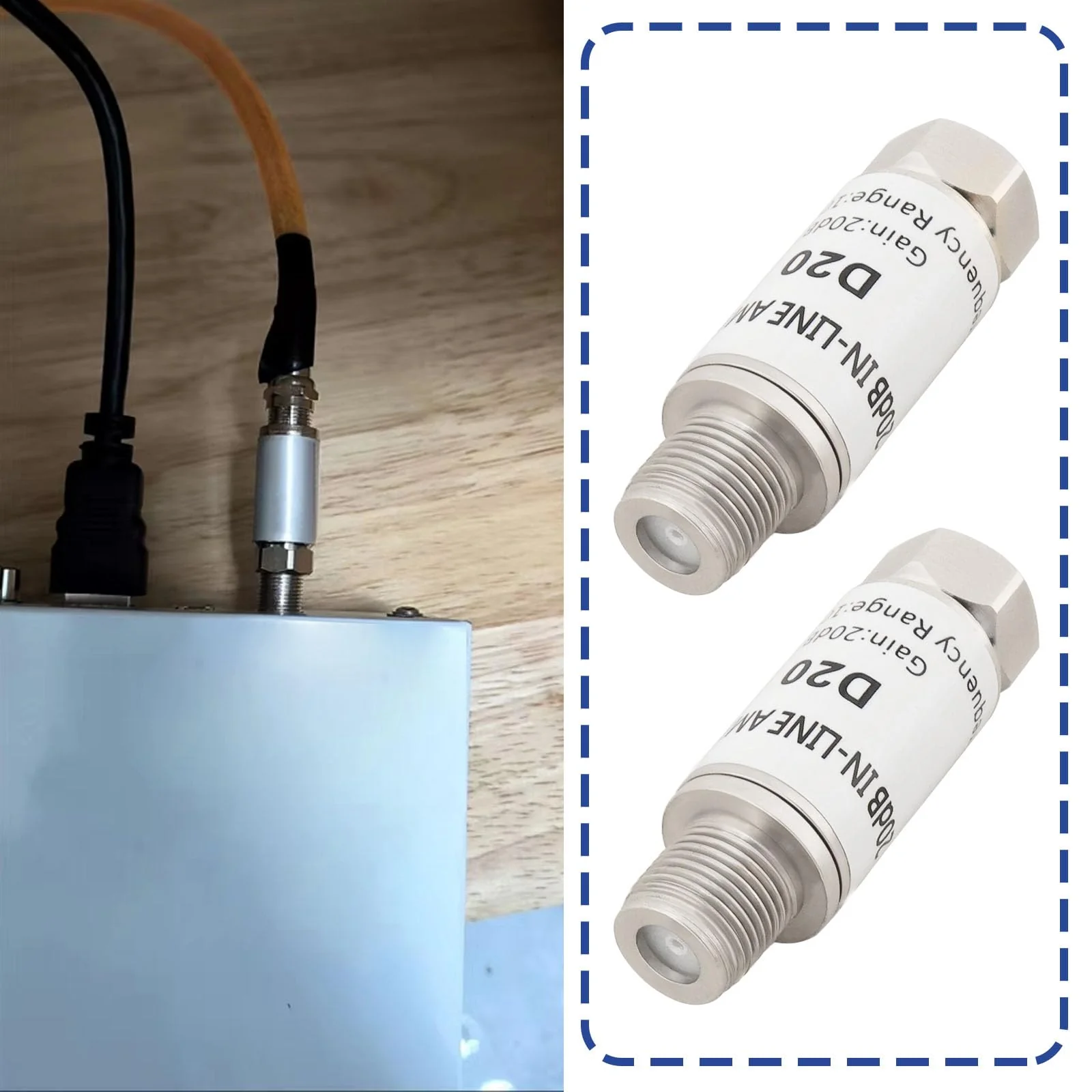 LT Easiyl 2 x 20 dB Inline Amplifier 10-2400 MHz Inline Satellite Amplifier Singal Booster Replacement for AMP SAT DVB-T Amplifier - Image 3