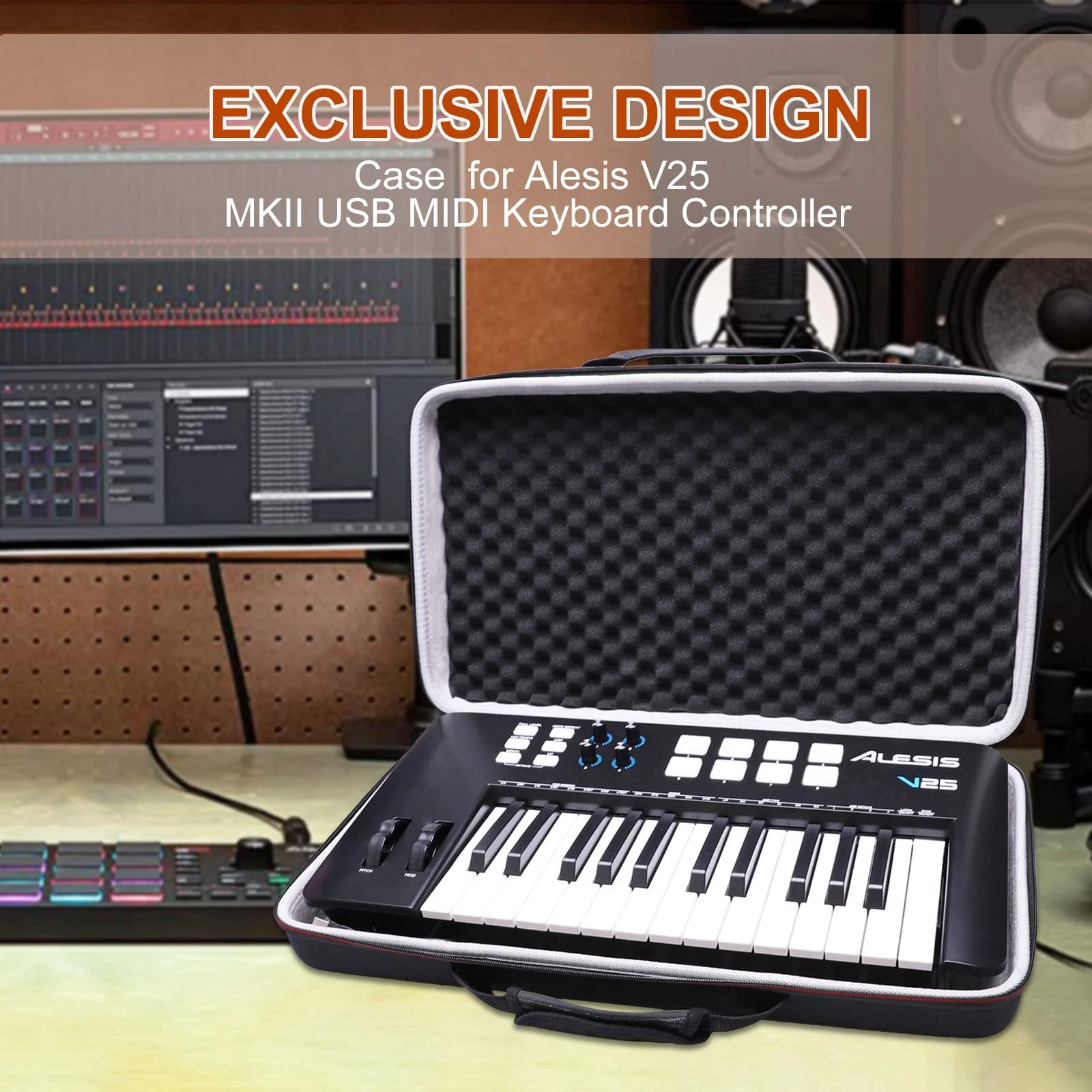 LTGEM Controller Case for Alesis V25 MKII USB MIDI Keyboard Controller Hard Storage Travel Protective Carrying Bag Alesis V25 MKII Case - Image 7