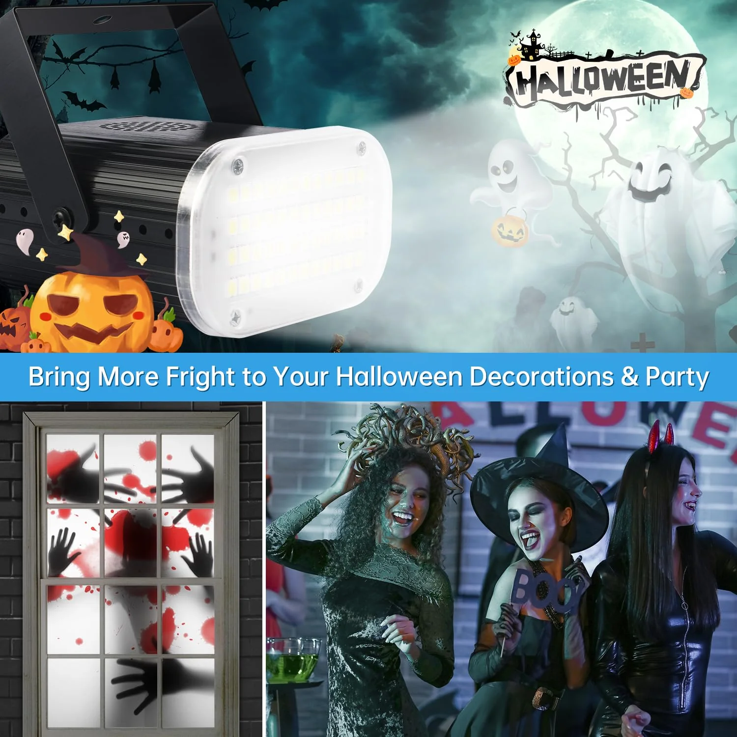 Luditek 2-Pack Mini Halloween White LED Strobe Light, Sound Activated 48 LED Flash Party Disco Lights for Room Parties Indoor Outdoor Decorations - Image 5