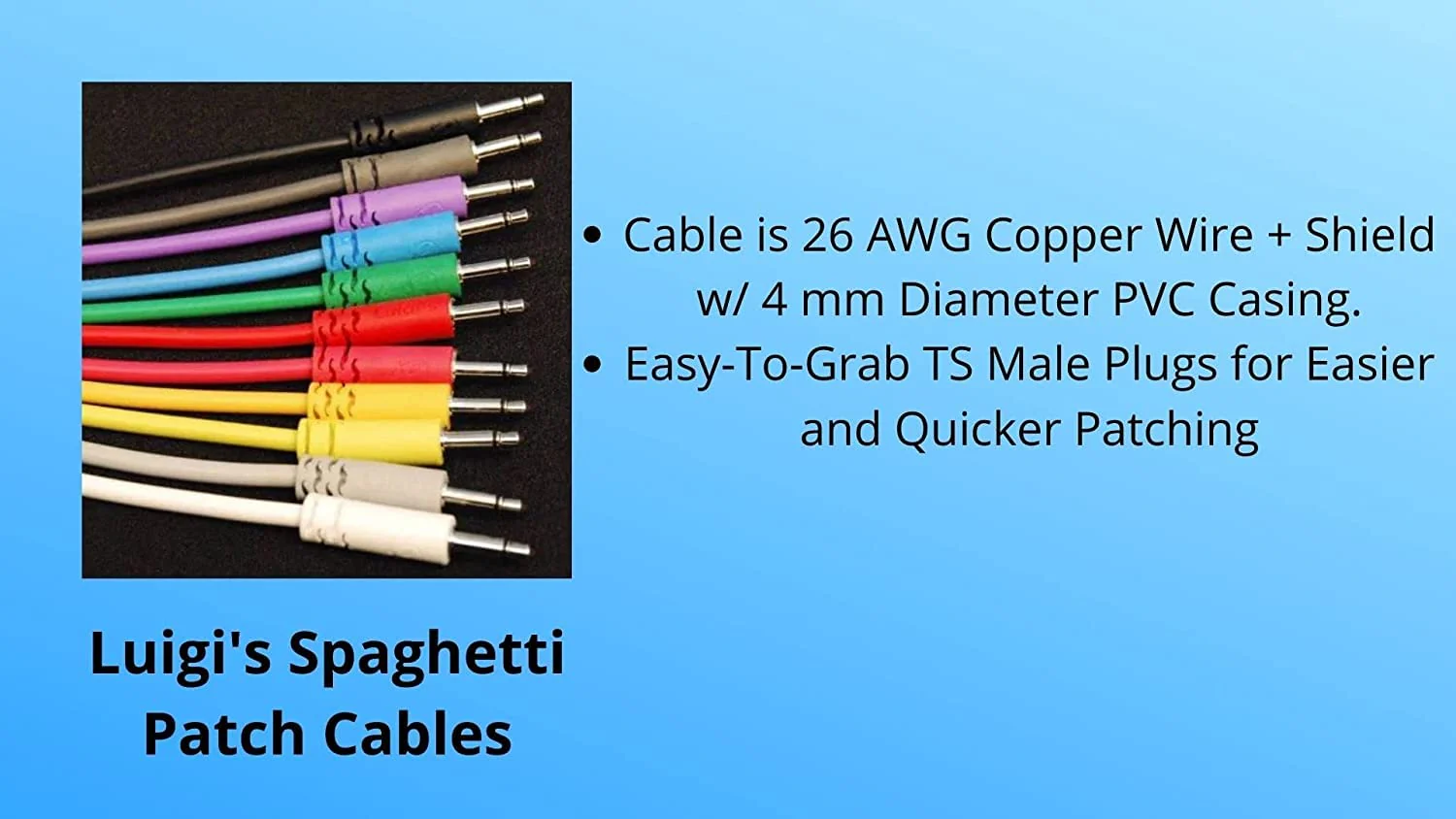 Luigi's Modular Supply Spaghetti Eurorack Patch Cables - Pkg of 5 Purple Cables, 36" (90 cm) - Image 3