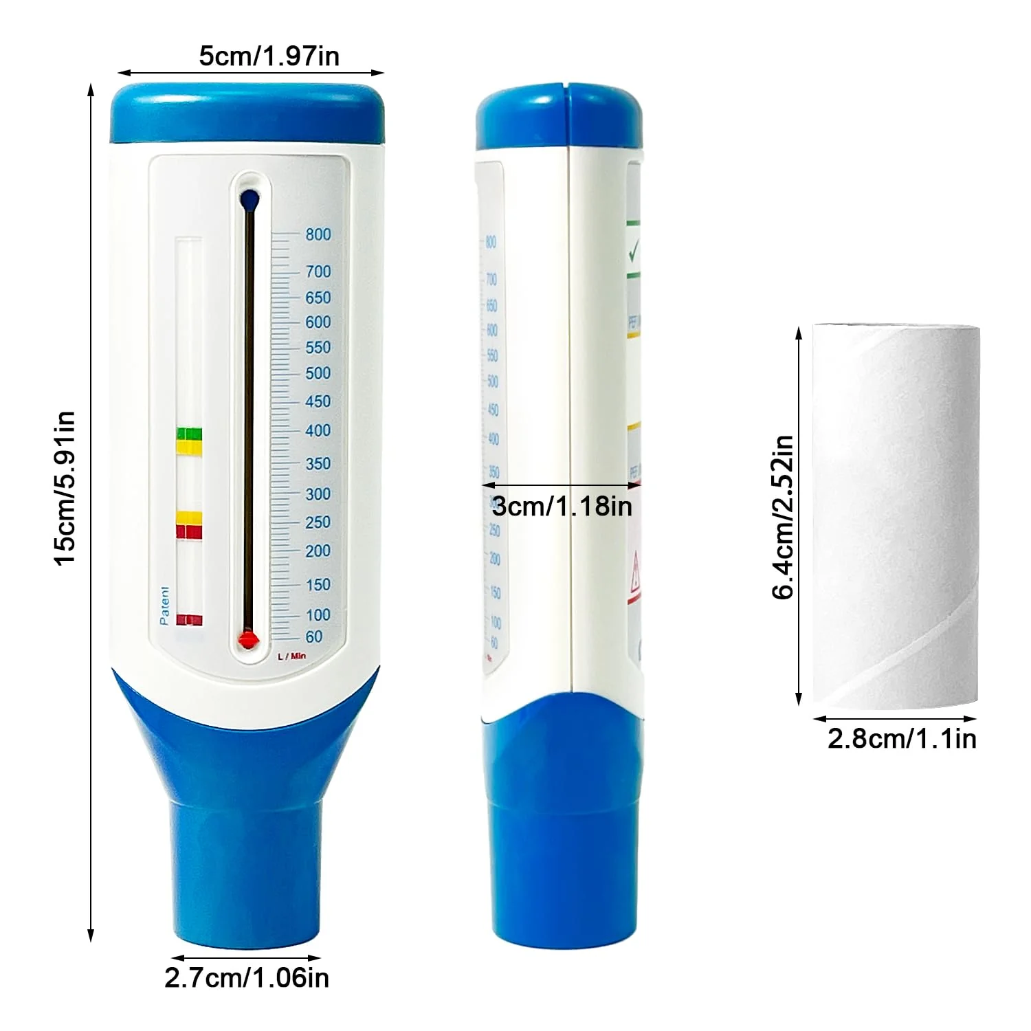 Lung Trainer and Performance Monitor for the Lungs, Domestic Lung Health Monitor, Portable Peak Flow Meter, Precise Measurements, Small Peak Flow Meter blue-white - Image 2