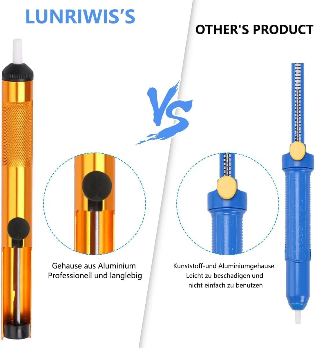 Lunriwis Soldering Iron Set, 80 W LCD, with Temperature Adjustable 180-500 °C Soldering Iron with On/Off, Soldering Tool with 5 Soldering Tips, 50 g Soldering Wires, Desoldering Pump, Soldering Iron - Image 7
