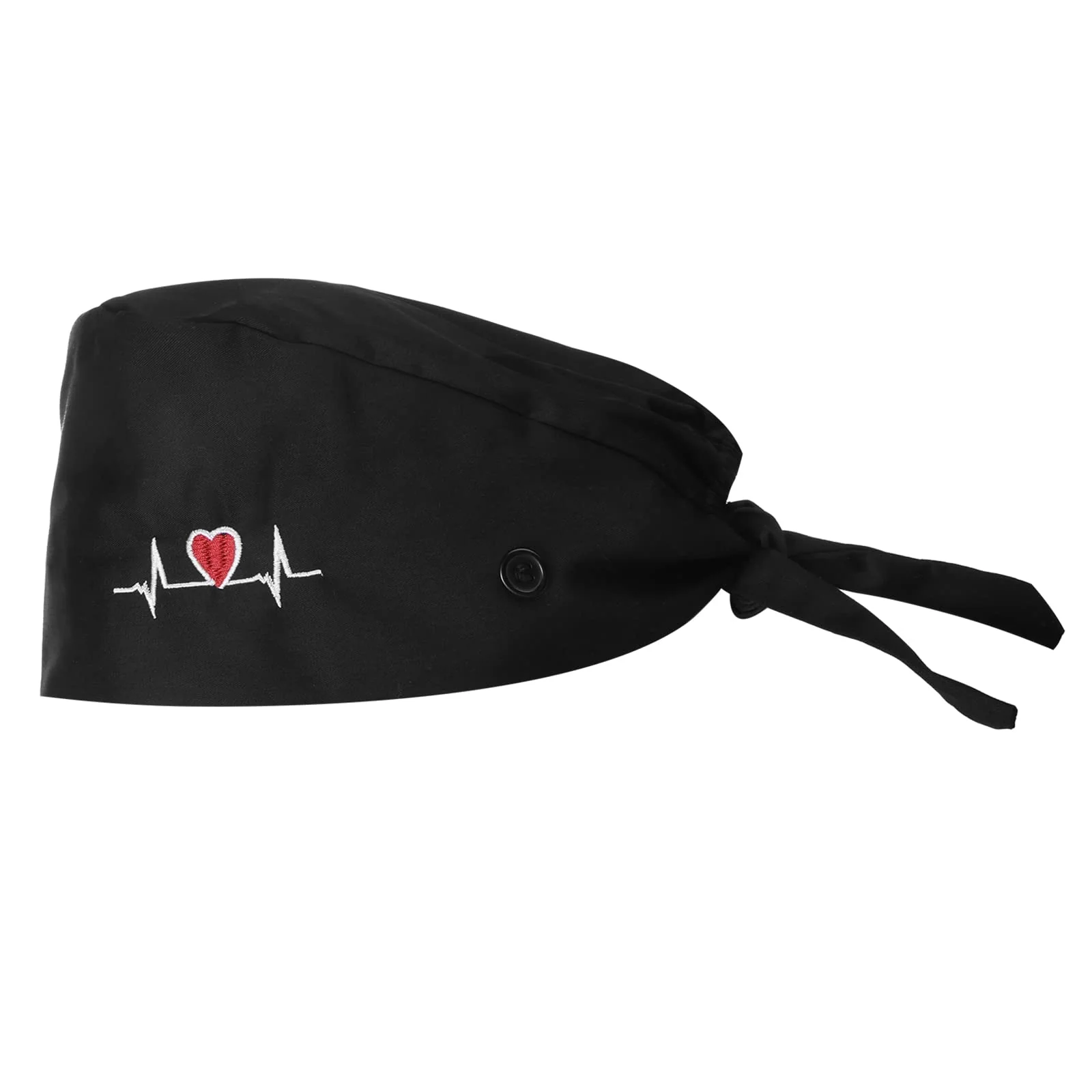 Lusofie Adjustable Working Cap with Button Sweatband Surgical Cap Nurse Hat Cotton Ponytail Holder Scrub Caps Tie Back Hats Black Heart - Image 8