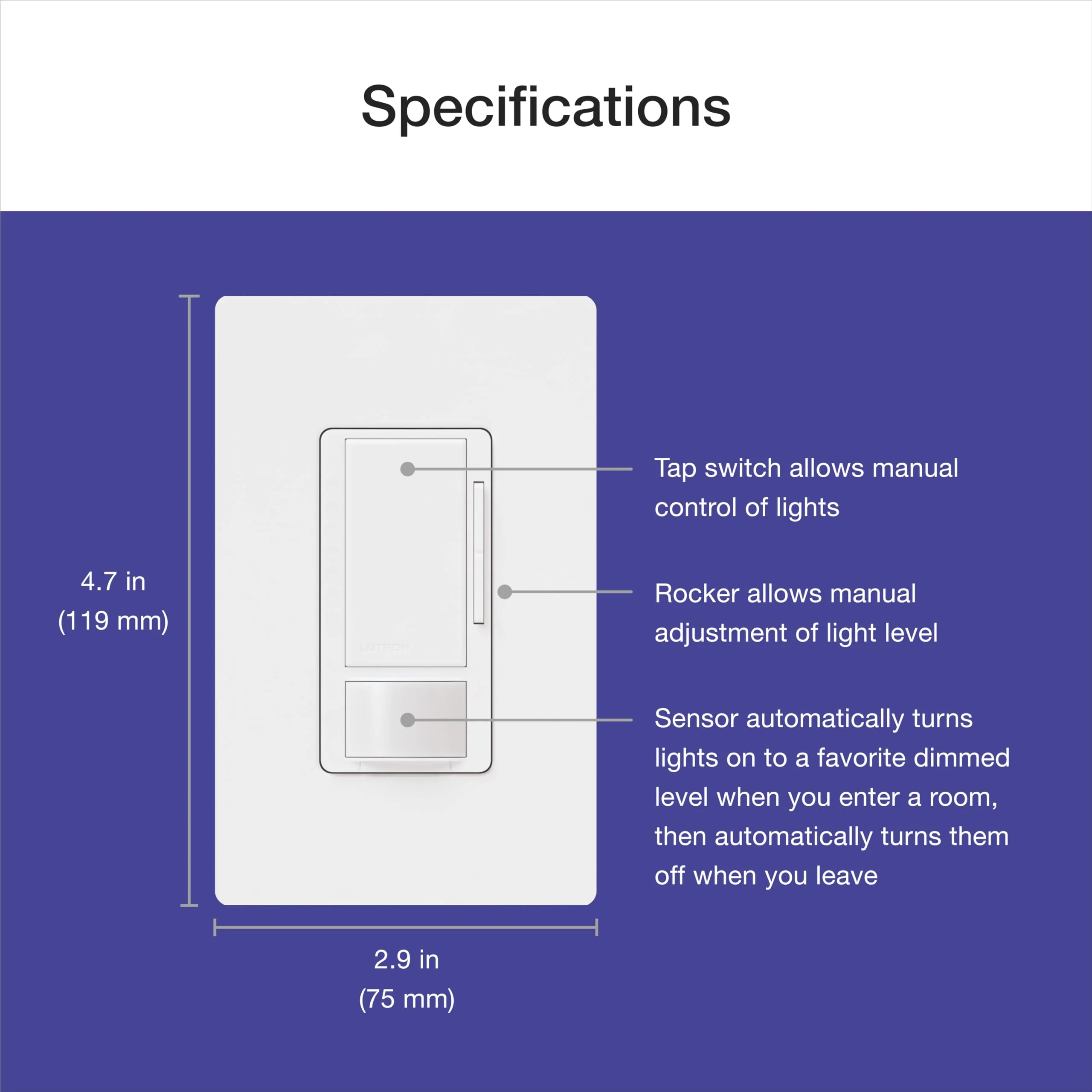 Lutron Maestro Motion Sensor Dimmer Switch for Bathroom, Garage, Laundry Room, and Closet, Occupancy and Vacancy Sensor, Single-Pole/Multi-Location, No Neutral Req, MSCL-OP153M-BL, Black 1 Pack - Image 11