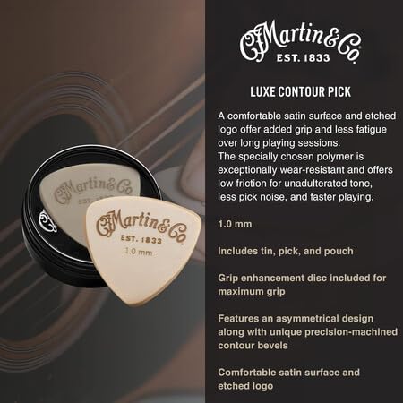 LUXE BY MARTIN® Contour Pick – 1.0mm | Asymmetrical Design with Precision Bevels | Low-Friction Polymer, Enhanced Grip & Tone | Includes Pick, Tin & Pouch Beige - Image 2