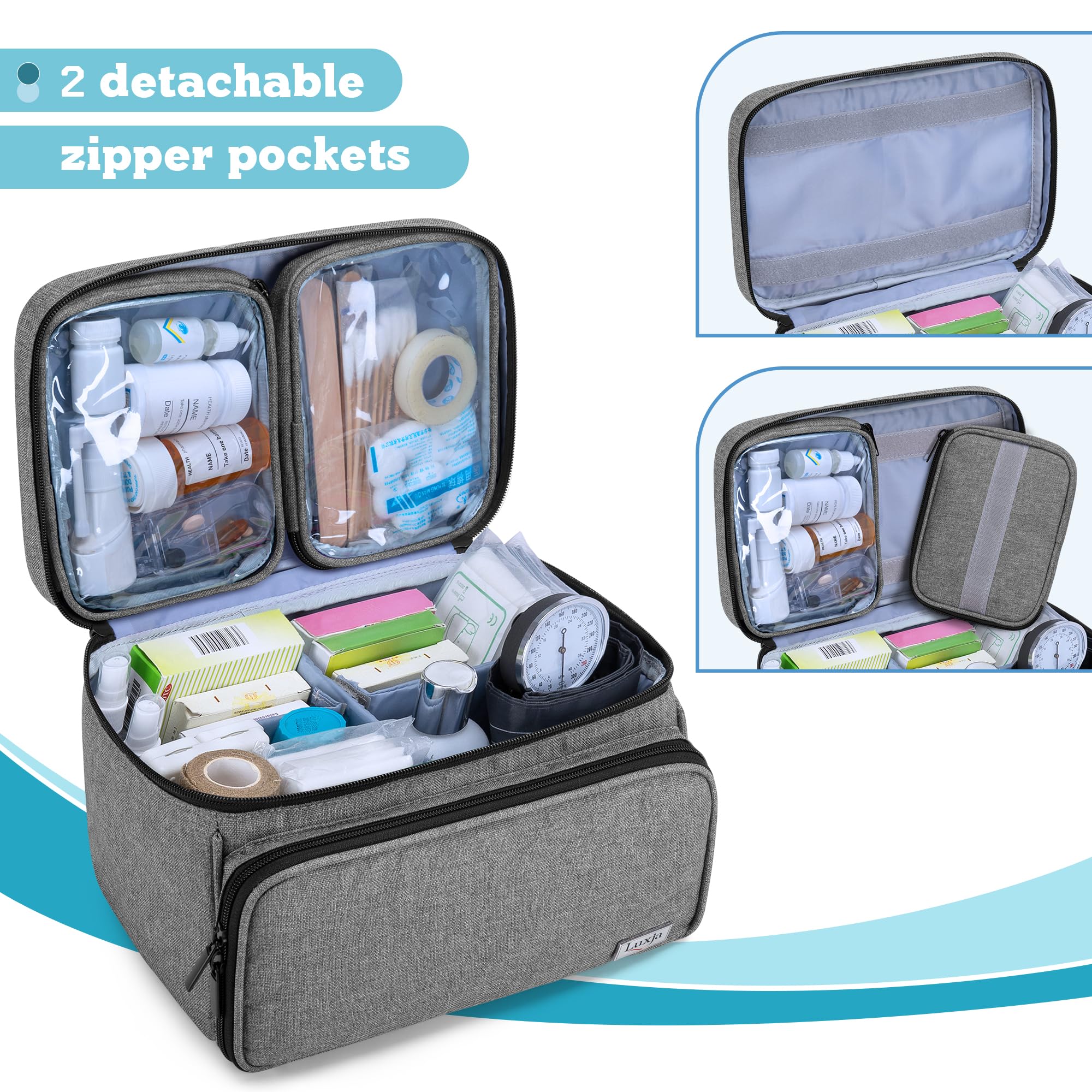 Luxja Medical Bag, Emergency Bag for Medical Accessories, Medicine Bag for Travel, Medical Bag for First Aid Kits, Grey Gray - Image 2