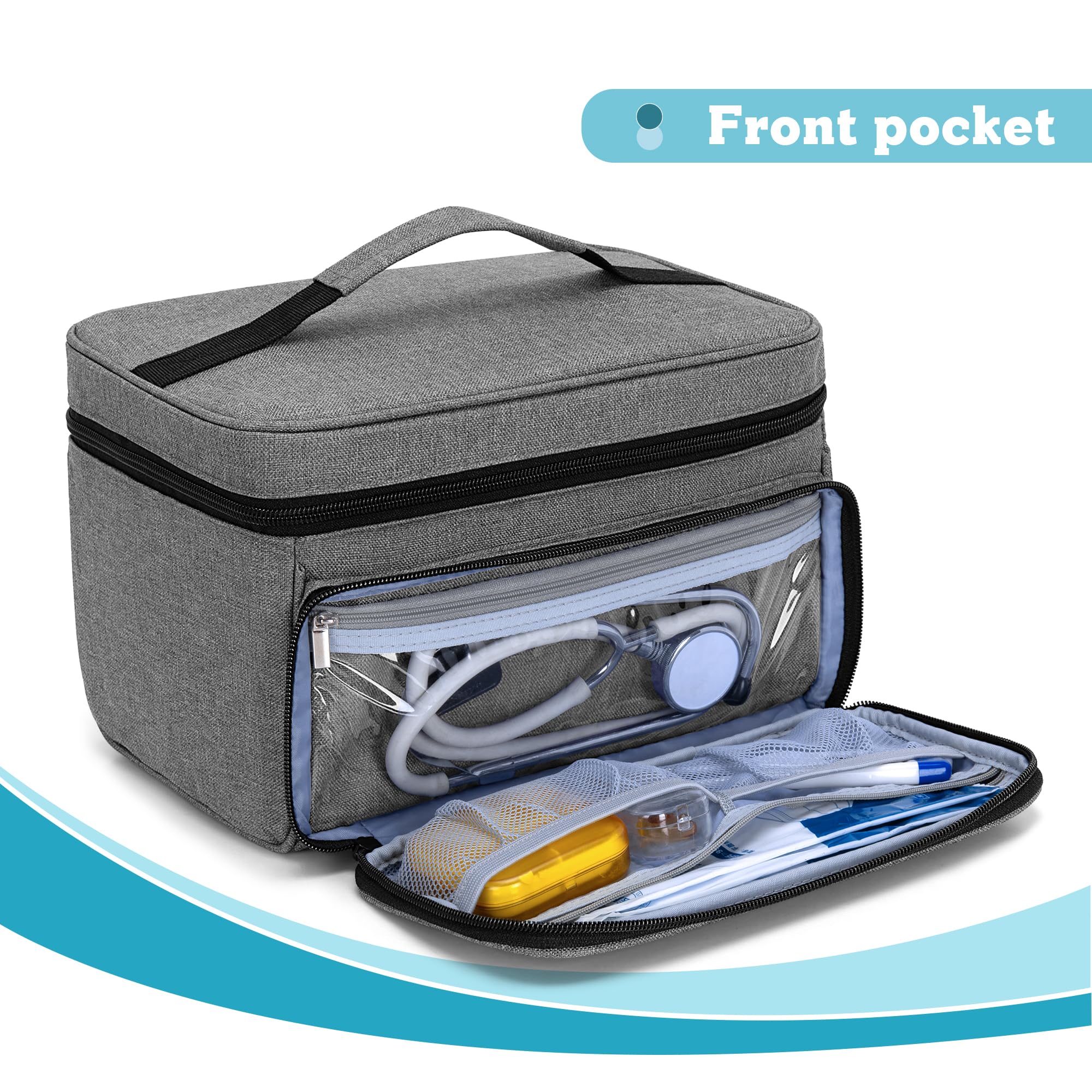 Luxja Medical Bag, Emergency Bag for Medical Accessories, Medicine Bag for Travel, Medical Bag for First Aid Kits, Grey Gray - Image 4