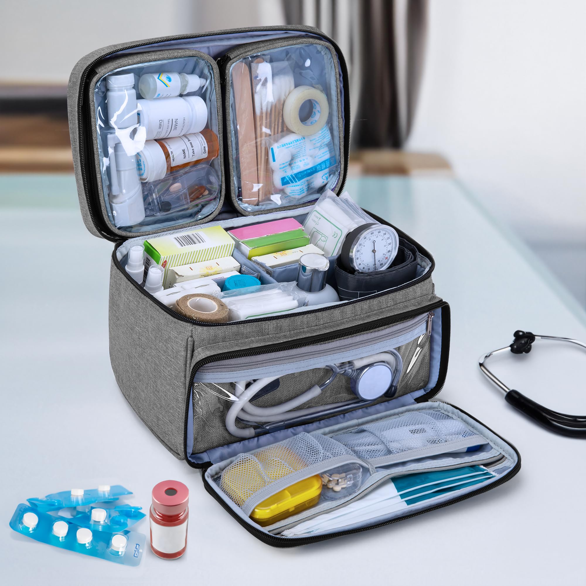 Luxja Medical Bag, Emergency Bag for Medical Accessories, Medicine Bag for Travel, Medical Bag for First Aid Kits, Grey Gray - Image 7