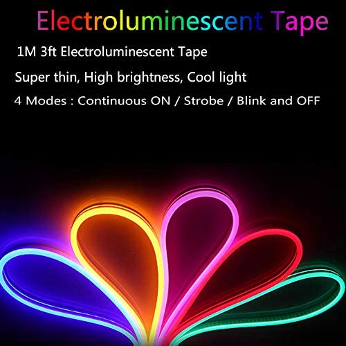 lychee®3 Ft 1M 1M Neon Glowing Strobing Electroluminescent Robbin El Tape Belt EL Wire Rope with Battery Pack for Cosplay Decoration Bruning Festival (3Ft, Red) 3Ft - Image 2