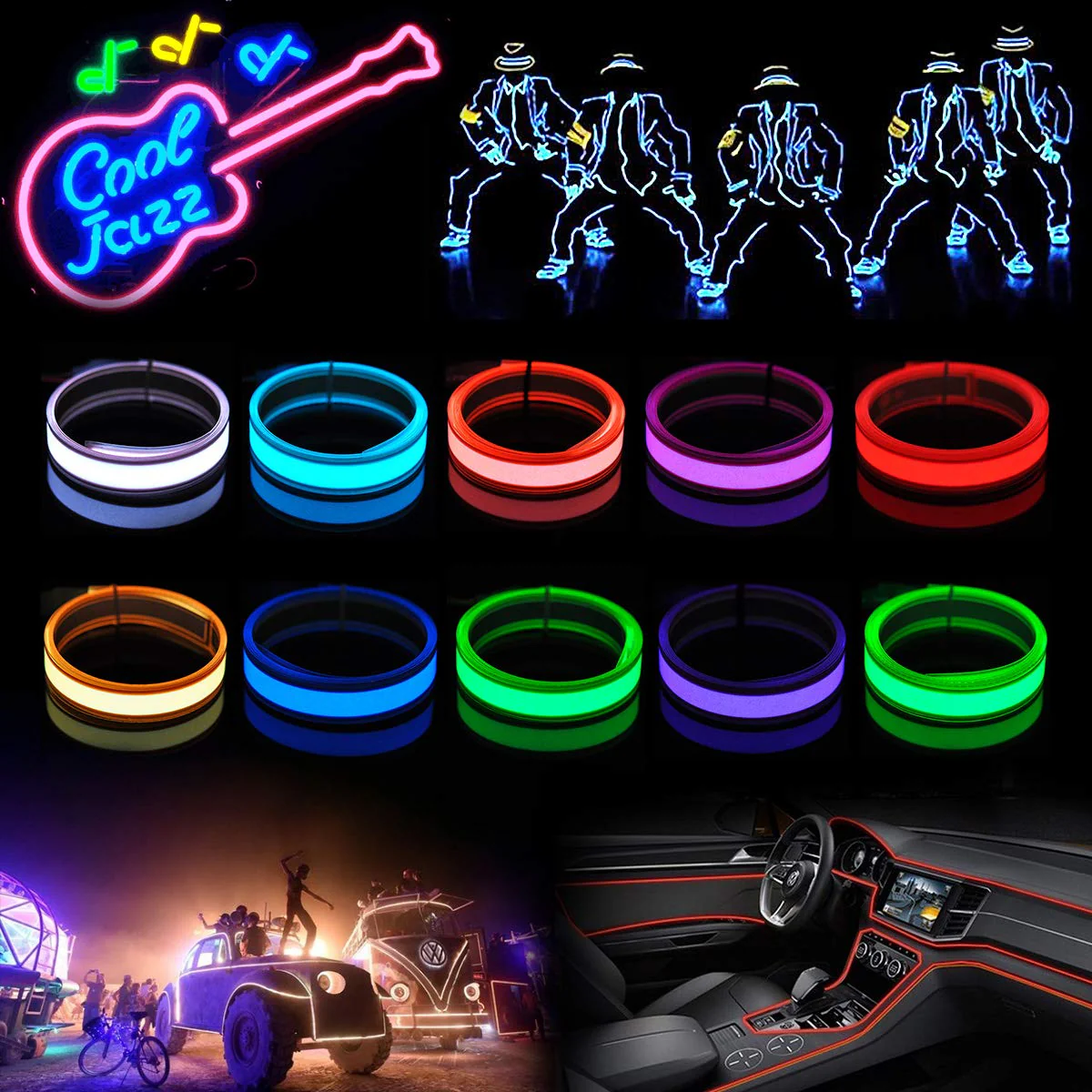 lychee®3 Ft 1M 1M Neon Glowing Strobing Electroluminescent Robbin El Tape Belt EL Wire Rope with Battery Pack for Cosplay Decoration Bruning Festival (3Ft, Red) 3Ft - Image 4
