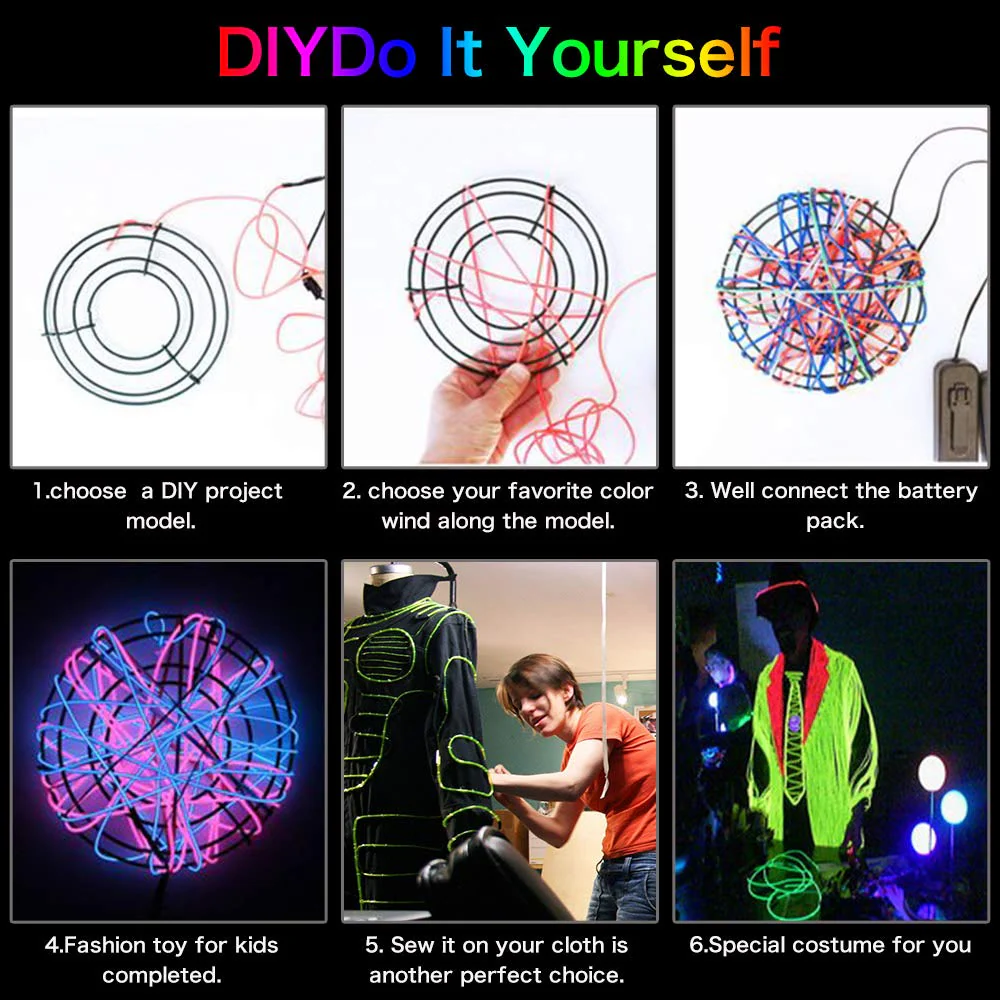 lychee EL Wire Neon Glowing Strobing Electroluminescent Light El Wire w/Battery Pack for Parties, Halloween Decoration (Purple, 9ft) Purple - Image 5