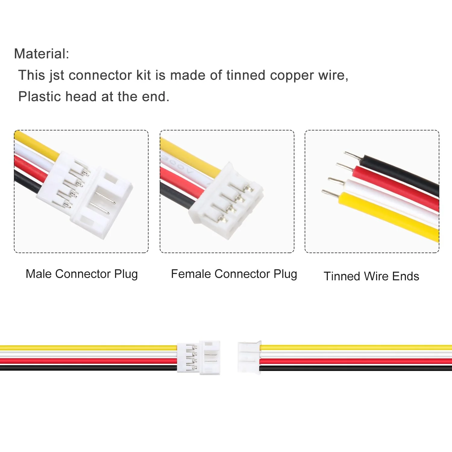 Lyeteung 15 Pairs JST 2.0 PH 4 Pin Connectors, Mini Micro JST PH 2.0mm 4-Pin Female and Male with 150mm 22AWG Cable Wire 4 Pin + Cable - Image 3