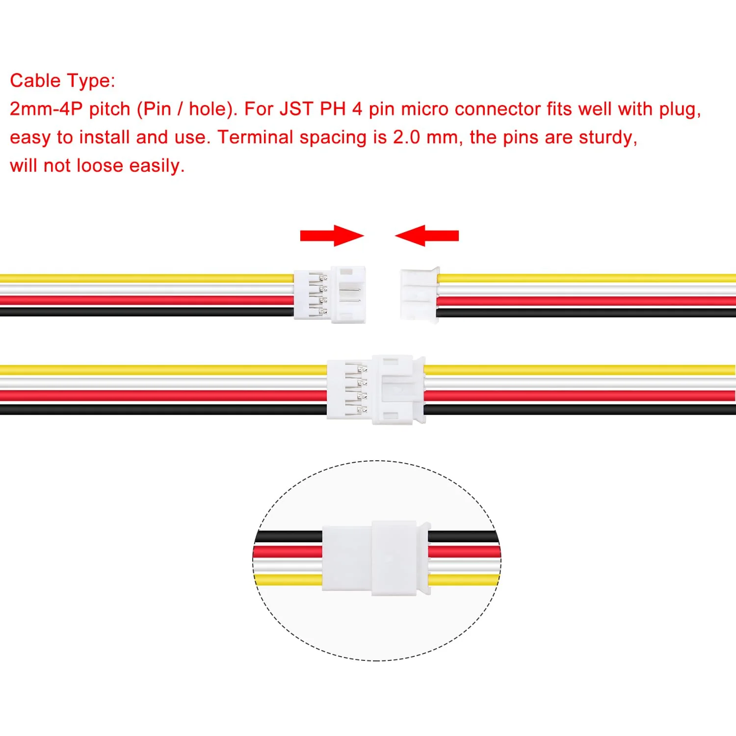 Lyeteung 15 Pairs JST 2.0 PH 4 Pin Connectors, Mini Micro JST PH 2.0mm 4-Pin Female and Male with 150mm 22AWG Cable Wire 4 Pin + Cable - Image 4
