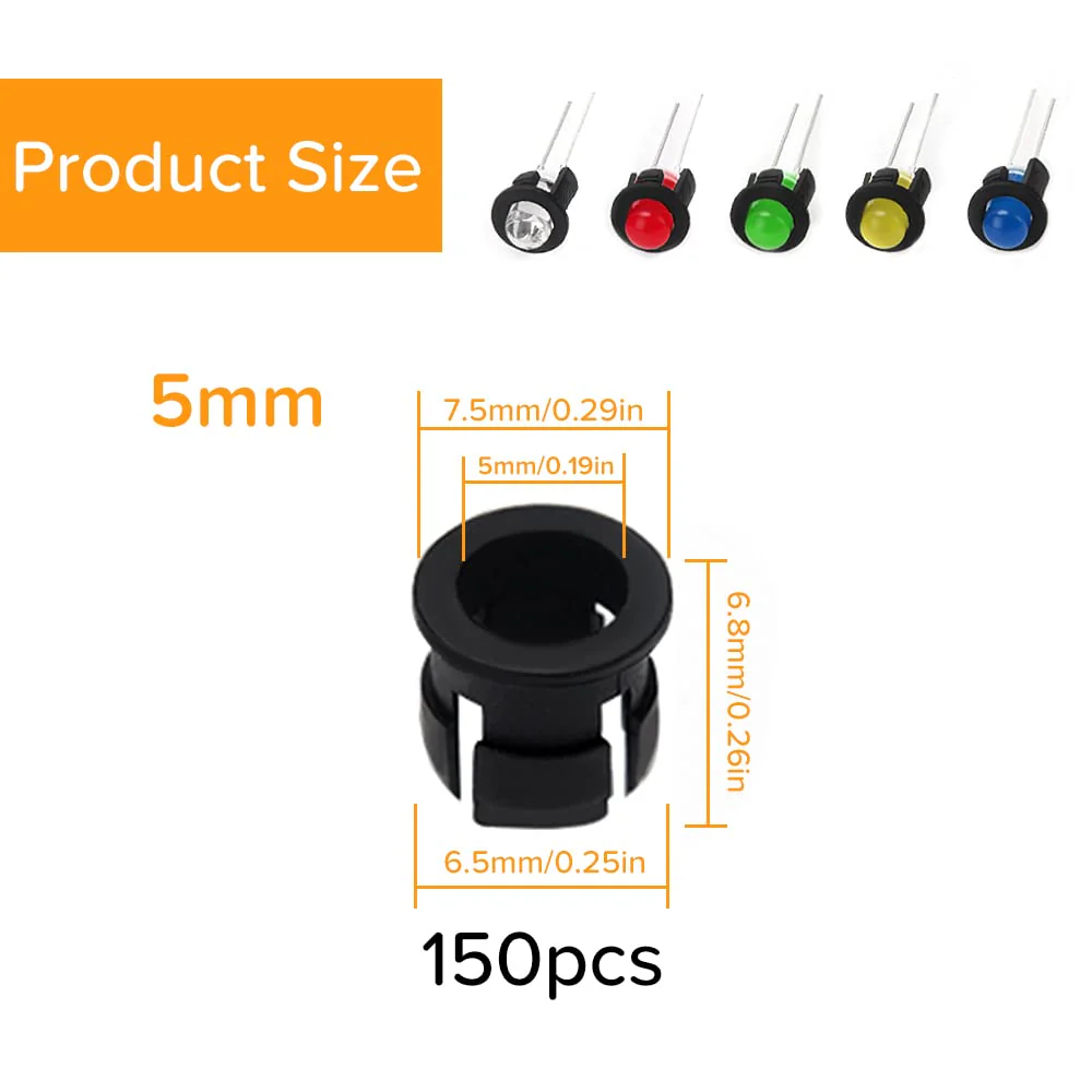 Lyeteung 150 pieces 5 mm plastic black LED diode holder, LED lamp holder, clip bezel mounting diode holder, LED socket, LED mounting clip 5mm Kunststoff - C - Image 2