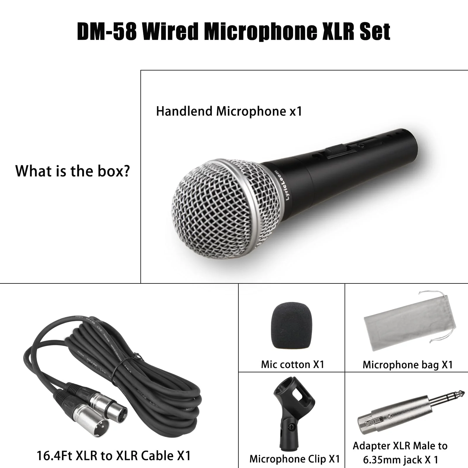 LyricLoom Professional Wired Microphone XLR Set, Metal Vocal Dynamic Microphone with 16.4 XLR Male to Female Cable, Mic with Switch Set. DM58 Corded Mic for Karaoke, Speaker, Singing - Image 2