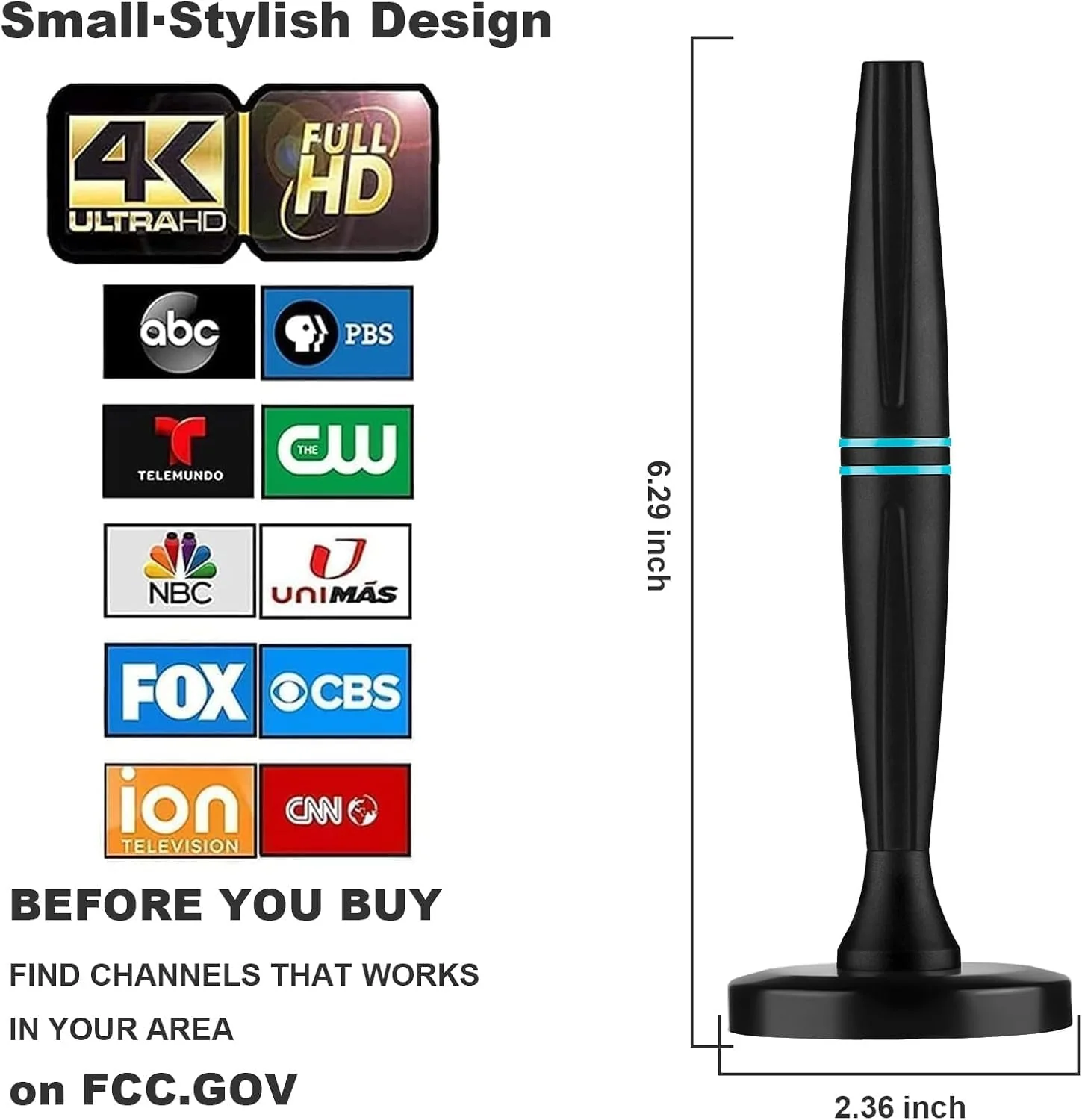 Lyrwihn TV Antenna Indoor, Antenna for Smart TV, Support 4K 1080p with Signal Booster for Local Channels, Long Range Reception - Cable Length 18ft (Dark Grey) Vertical - Image 4