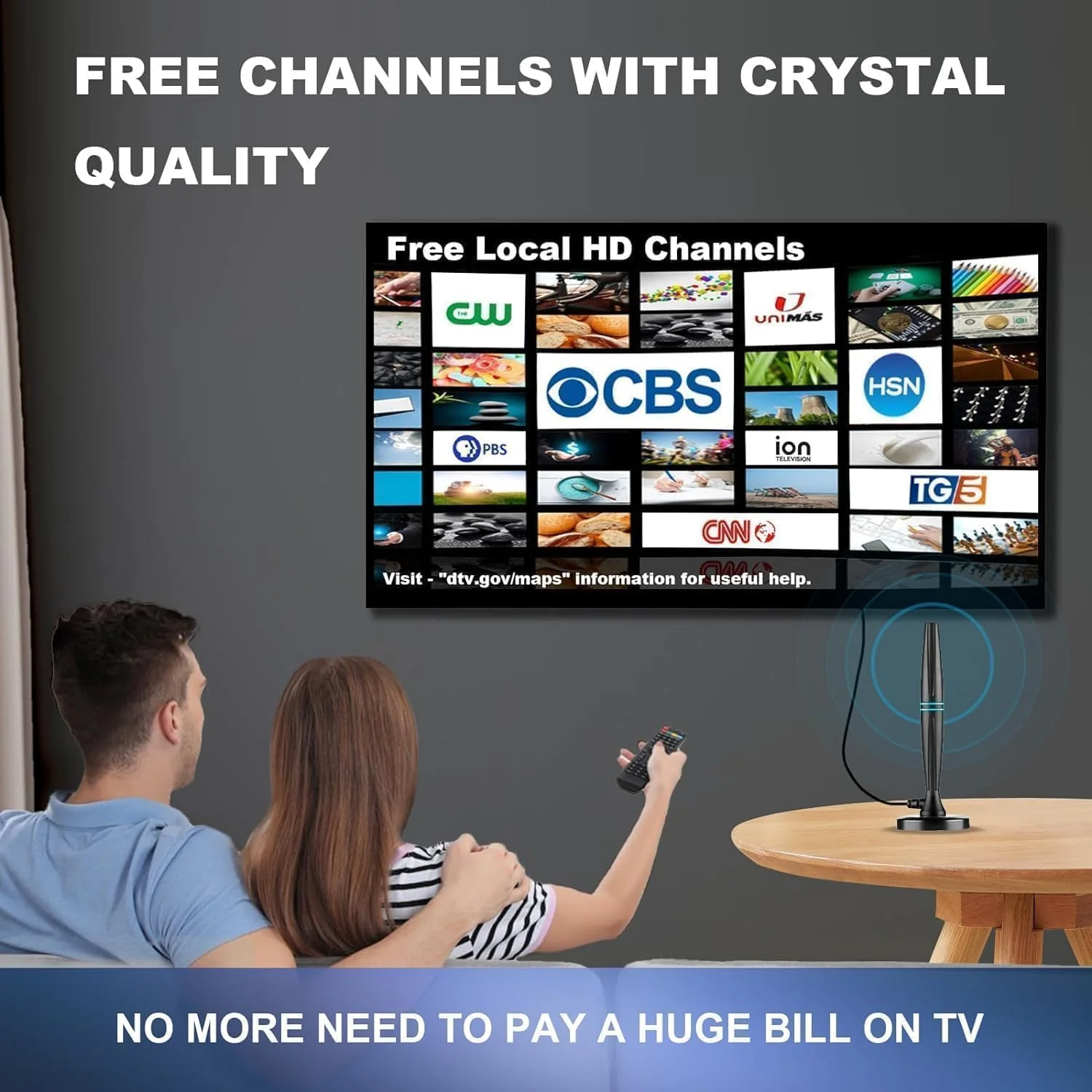 Lyrwihn TV Antenna Indoor, Antenna for Smart TV, Support 4K 1080p with Signal Booster for Local Channels, Long Range Reception - Cable Length 18ft (Dark Grey) Vertical - Image 7