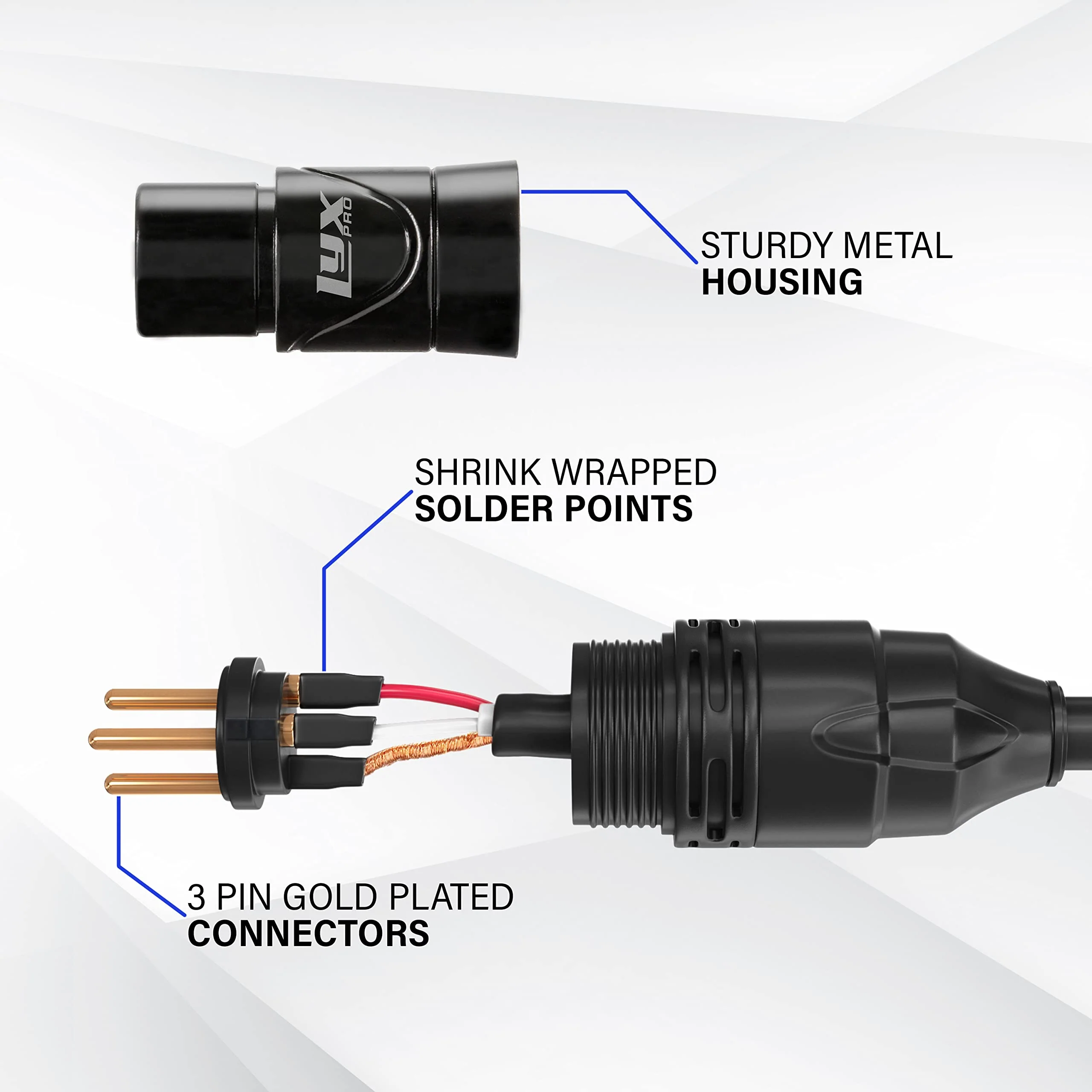 LyxPro 1.5 Feet Right Angle XLR Male to Female 3 Pin Mic Cord for Powered Speakers Audio Interface Professional Pro Audio Performance Camcorders DSLR Video Cameras and Recording Devices - Black 1.5 Ft. Angled Male - Image 4