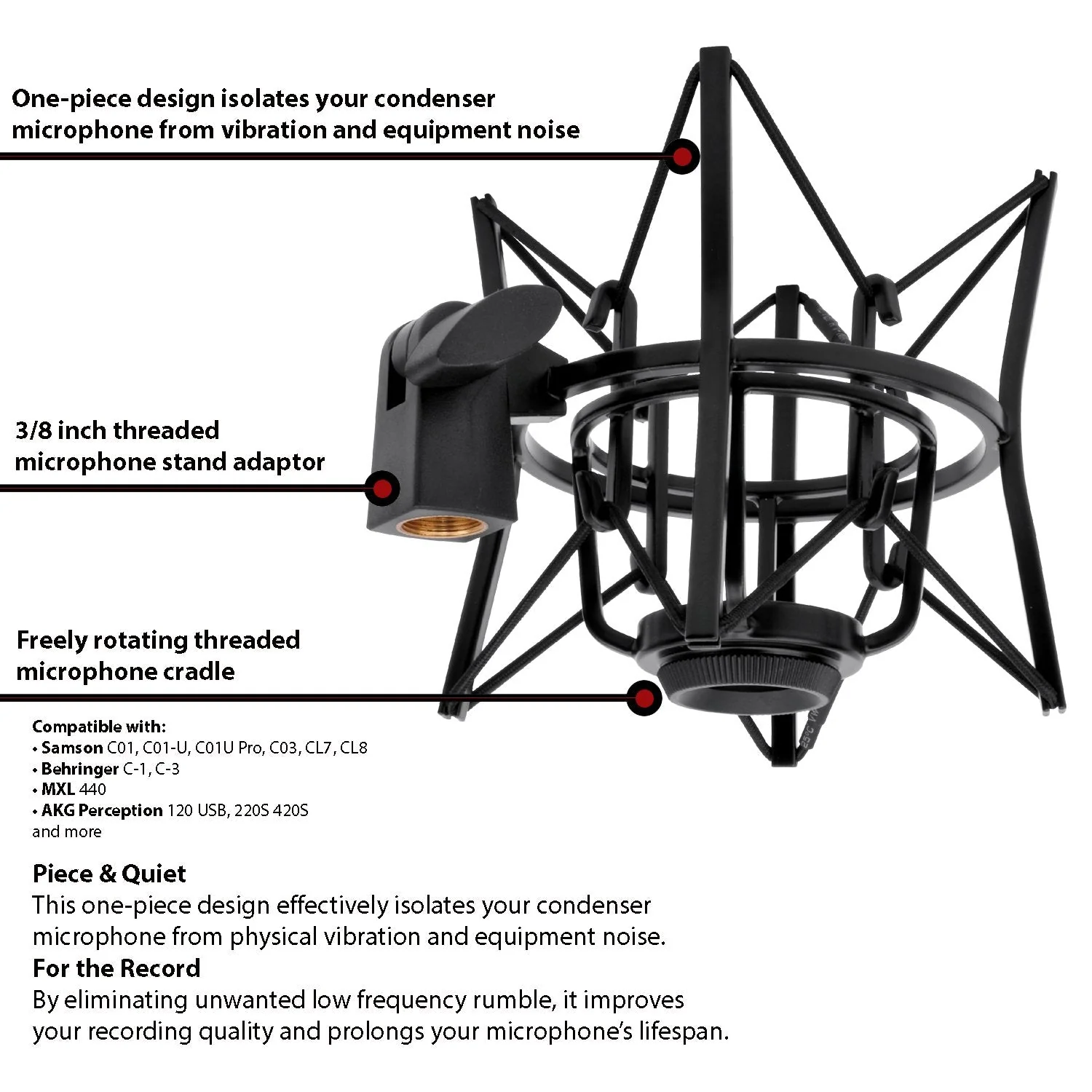 LyxPro MKS1-B Condenser Spider Microphone Shockmount, Anti Vibration and Isolation - Black - Image 2