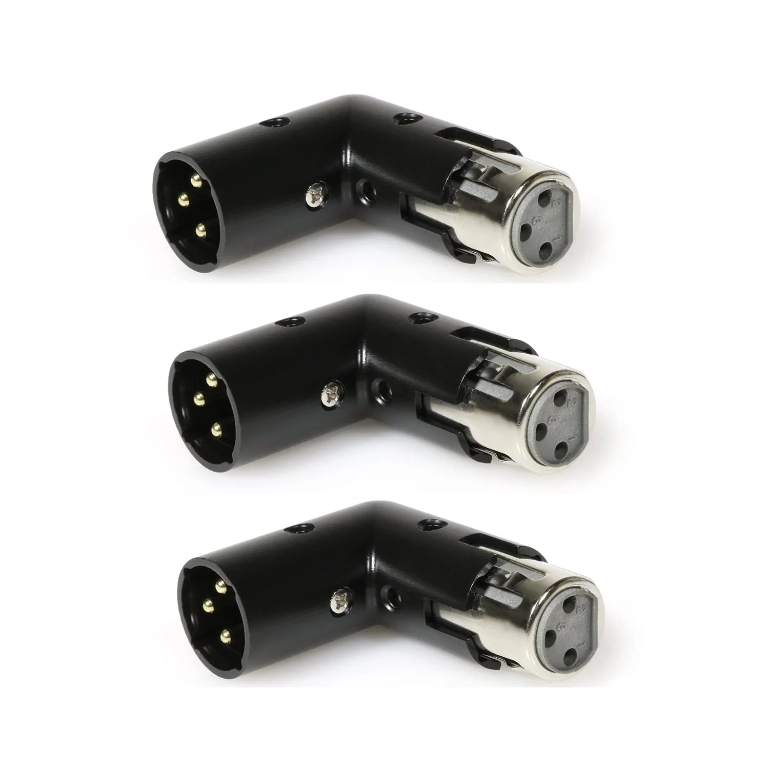 LyxPro XLR Angle Adapter Dual Male and Female can be positioned to 4 Different Angles Right Left and 90 Degree Great for Mixers That Interfere with Other Applications - 3 Pack - Image 2