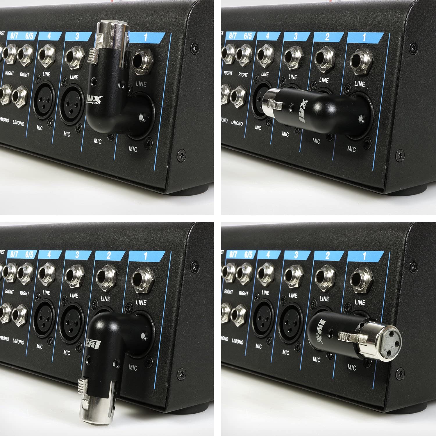 LyxPro XLR Angle Adapter Dual Male and Female can be positioned to 4 Different Angles Right Left and 90 Degree Great for Mixers That Interfere with Other Applications - 3 Pack - Image 3