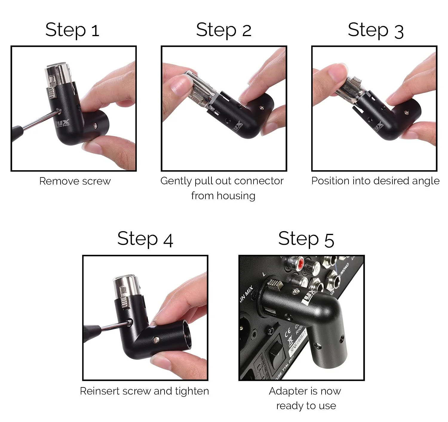 LyxPro XLR Angle Adapter Dual Male and Female can be positioned to 4 Different Angles Right Left and 90 Degree Great for Mixers That Interfere with Other Applications - 3 Pack - Image 4