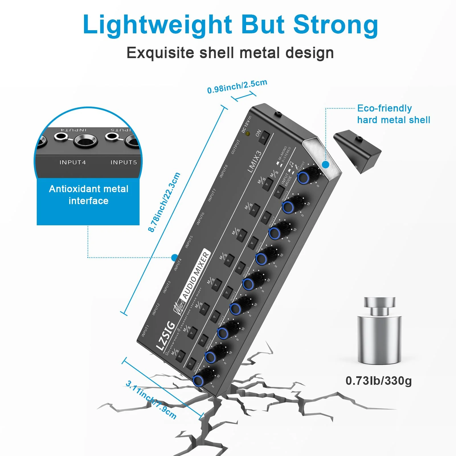 LZSIG Audio Mixer, Stereo Line Mixer for Sub-Mixing, Ultra Low-Noise, 8-Channel, Dynamic Microphone Independent Control, 1/4" & 1/8" TRS Output and Input, for Guitars,Bass,Keyboards Large(8-channel) - Image 6