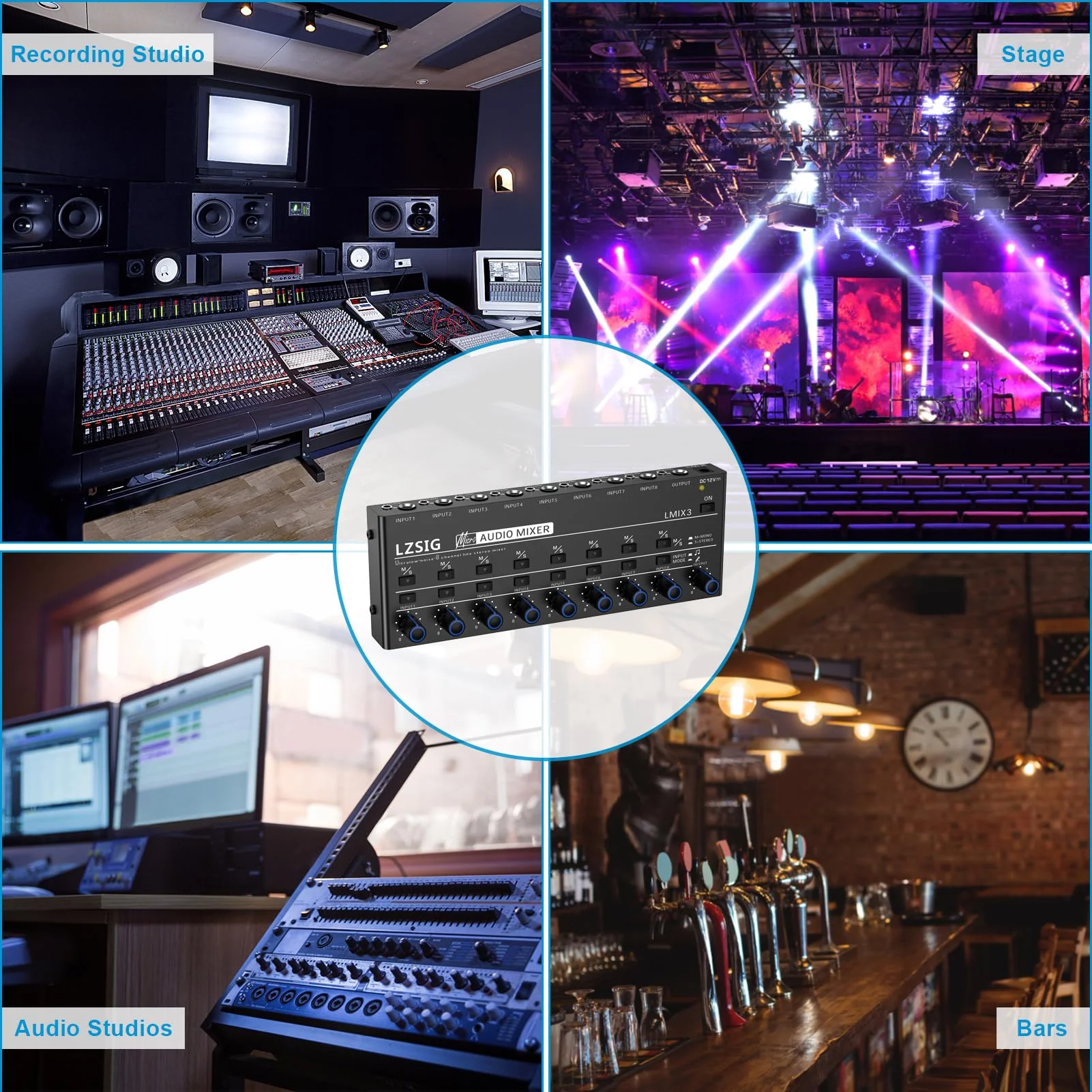 LZSIG Audio Mixer, Stereo Line Mixer for Sub-Mixing, Ultra Low-Noise, 8-Channel, Dynamic Microphone Independent Control, 1/4" & 1/8" TRS Output and Input, for Guitars,Bass,Keyboards Large(8-channel) - Image 7