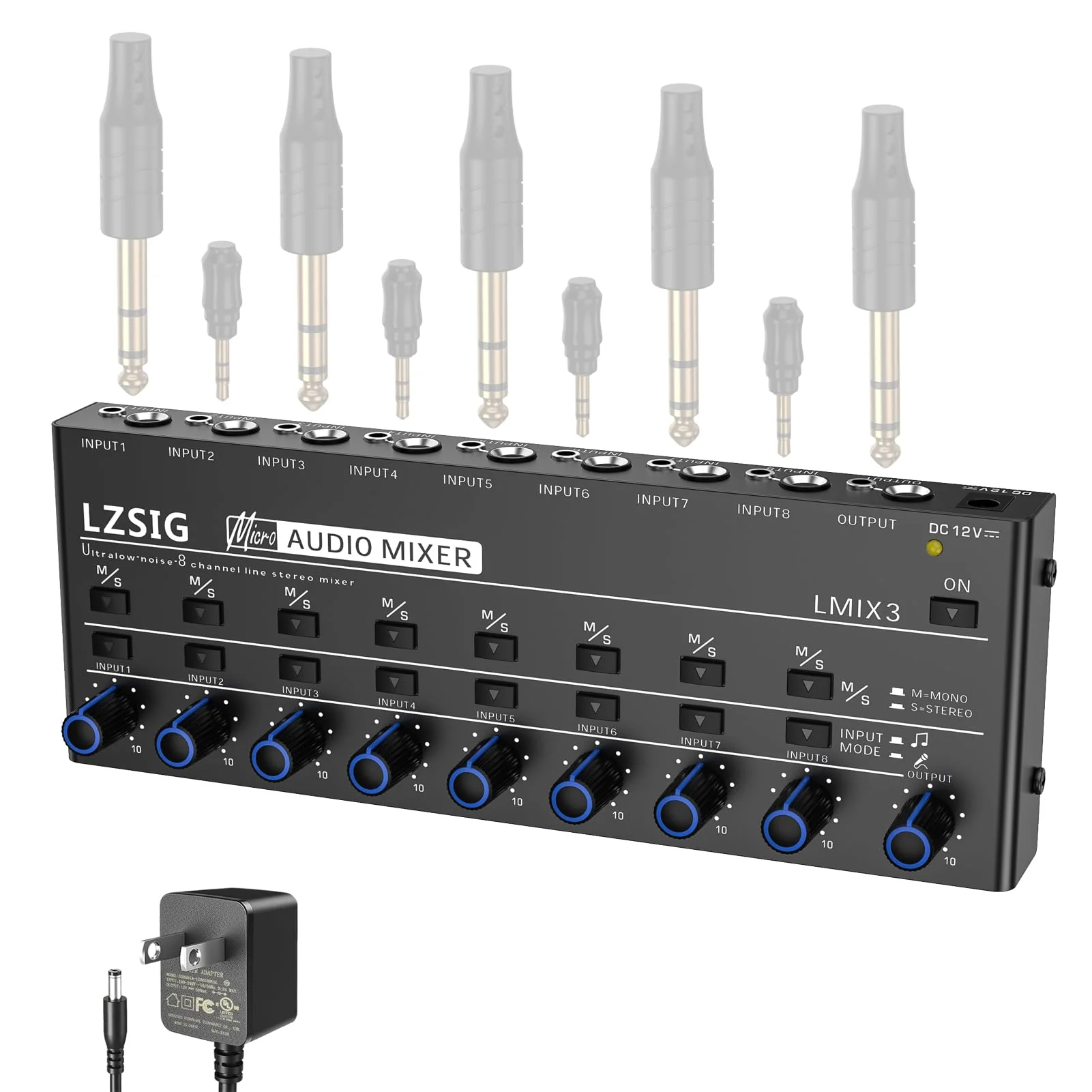 LZSIG Audio Mixer, Stereo Line Mixer for Sub-Mixing, Ultra Low-Noise, 8-Channel, Dynamic Microphone Independent Control, 1/4" & 1/8" TRS Output and Input, for Guitars,Bass,Keyboards Large(8-channel) - Image 8