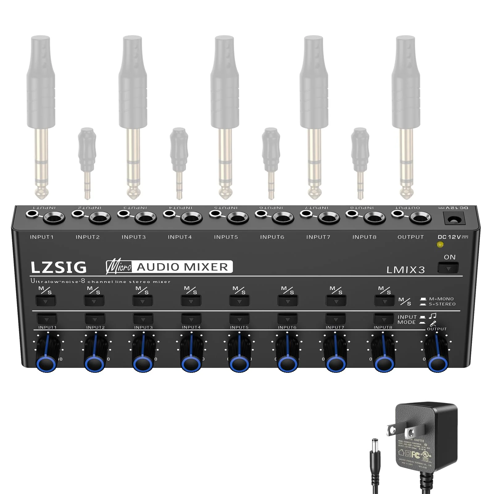 LZSIG Audio Mixer, Stereo Line Mixer for Sub-Mixing, Ultra Low-Noise, 8-Channel, Dynamic Microphone Independent Control, 1/4" & 1/8" TRS Output and Input, for Guitars,Bass,Keyboards Large(8-channel) - Image 9