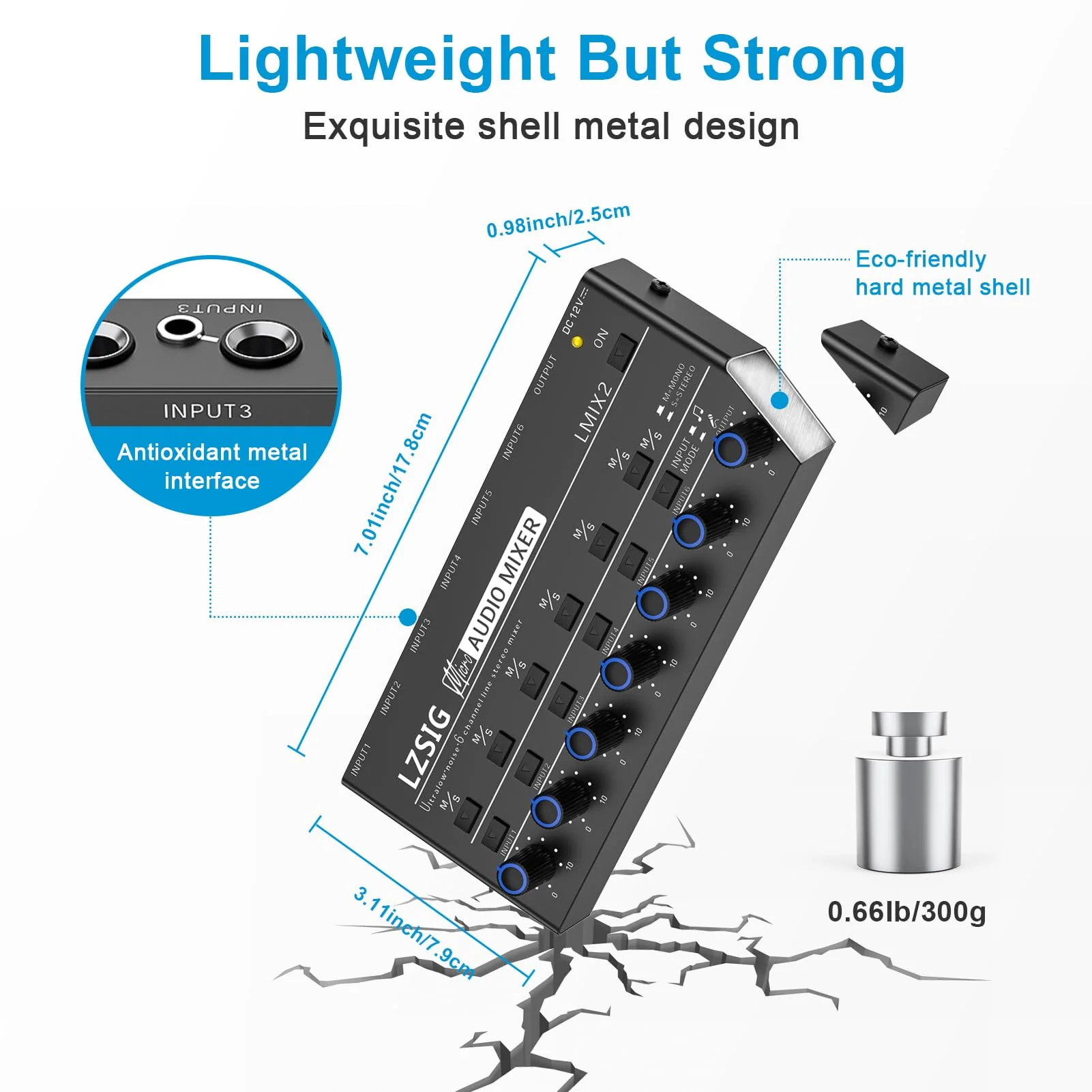 LZSIG Mini Audio Mixer,Stereo Line Mixer for Sub-Mixing,Ultra Low-Noise,6-Channel,Microphone Independent Control, 1/4" & 1/8" TRS Output and Input, for Guitars,Bass,Keyboards Medium(6-channel) - Image 6