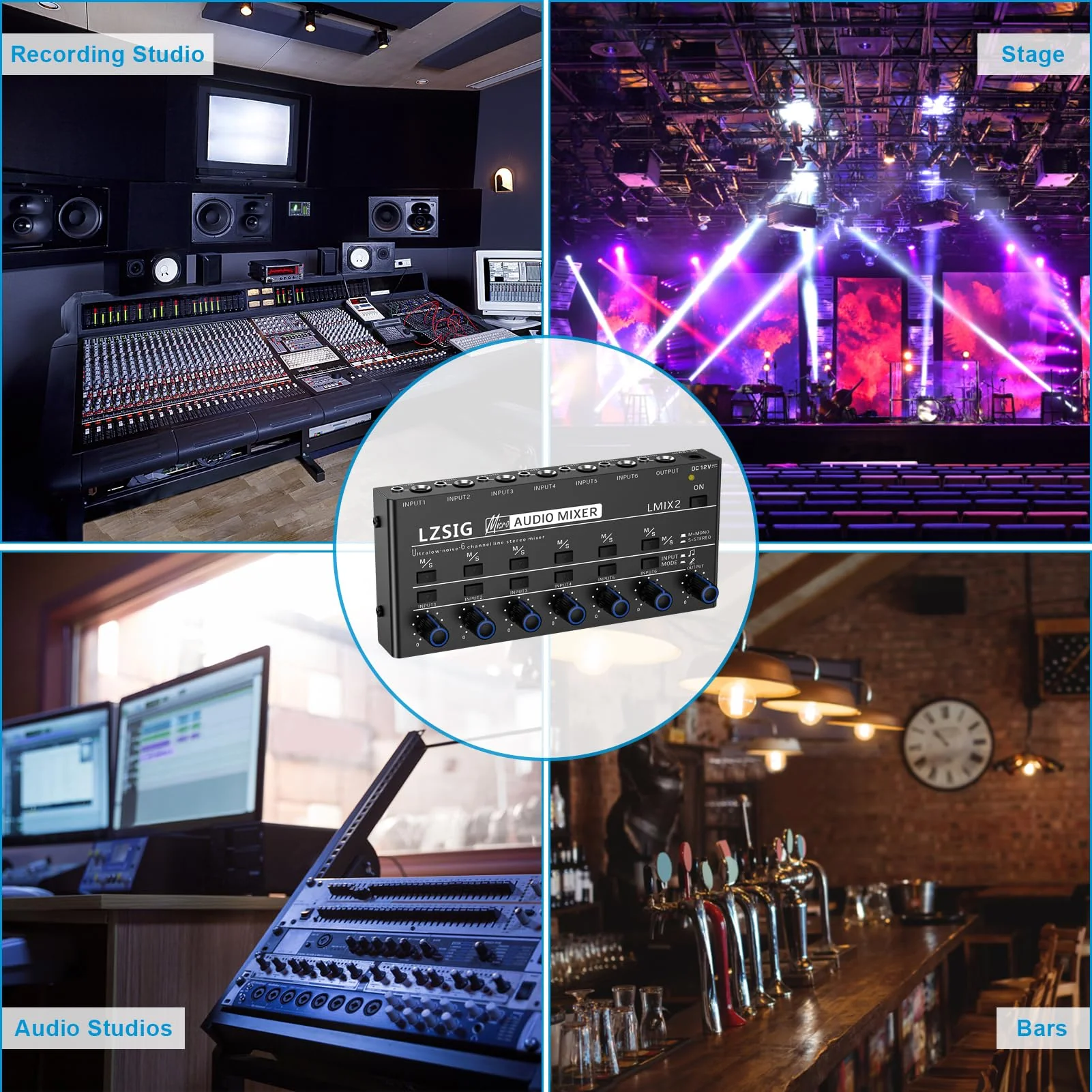 LZSIG Mini Audio Mixer,Stereo Line Mixer for Sub-Mixing,Ultra Low-Noise,6-Channel,Microphone Independent Control, 1/4" & 1/8" TRS Output and Input, for Guitars,Bass,Keyboards Medium(6-channel) - Image 7