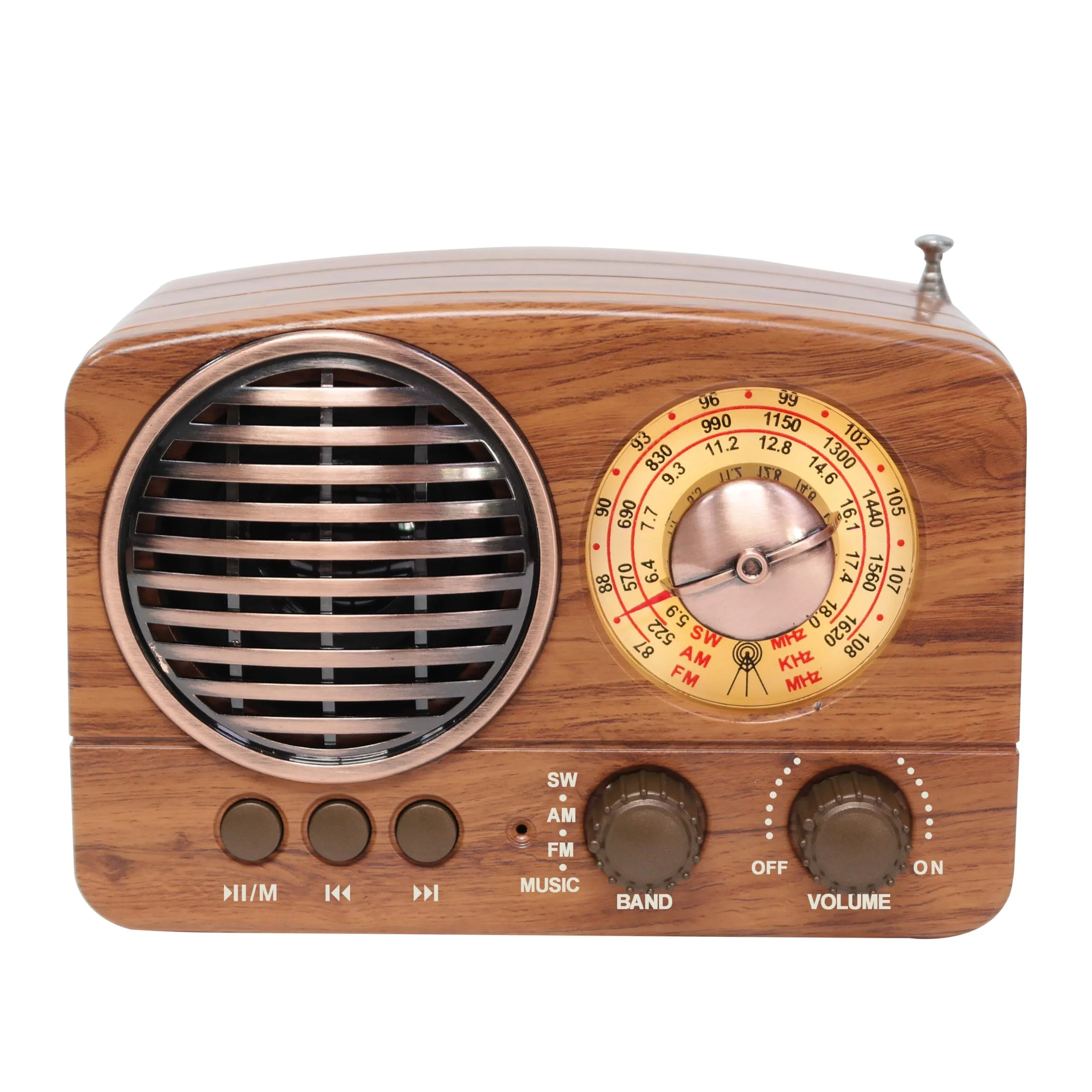 M-1161BT Portable Retro Radio FM AM SW, with Bluetooth, Rechargeable Battery, Support TF Card, USB Playing - Image 2