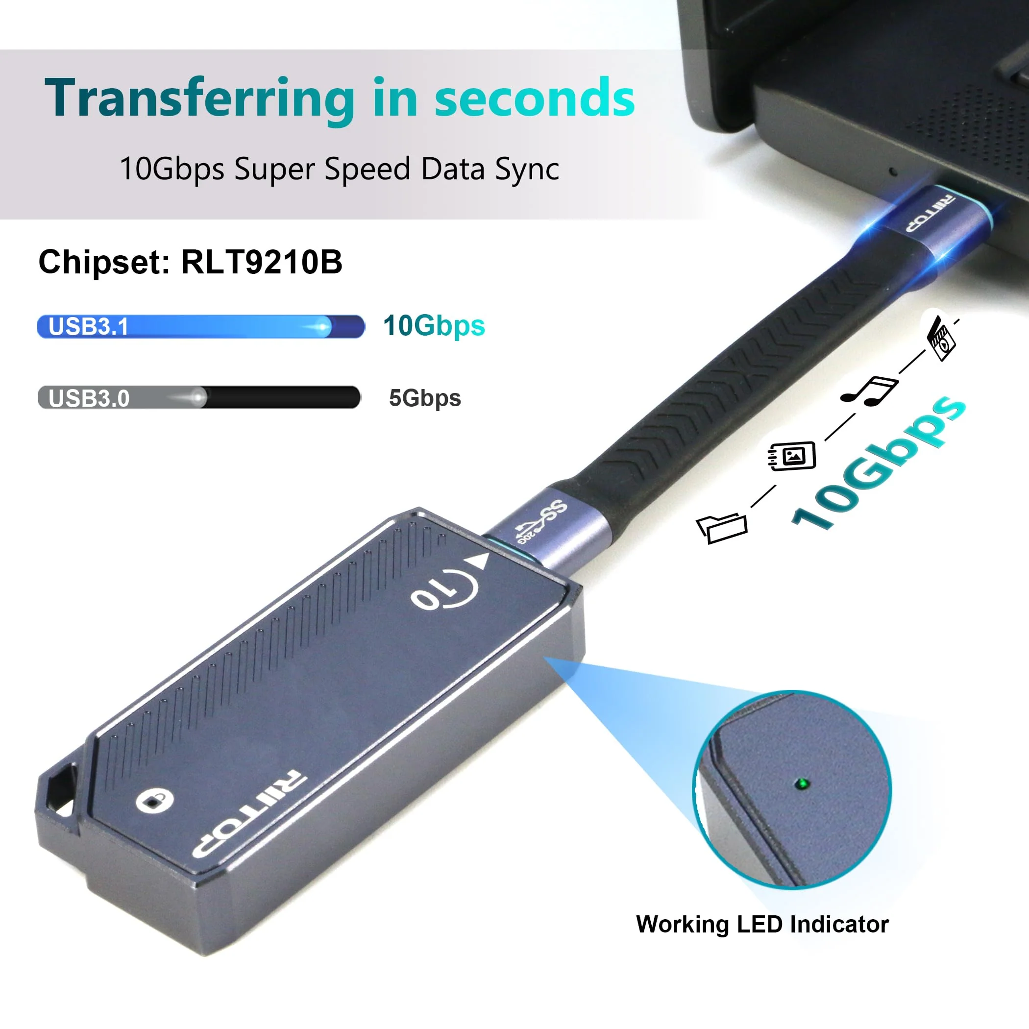 M.2 2230 Enclsoure 10Gbps, RIITOP Small M.2 NVMe to USB-C Reader with Aluminum Case for Both (M Key) NVMe and (B+M Key) SATA SSD only in Size 22x30mm - Image 6