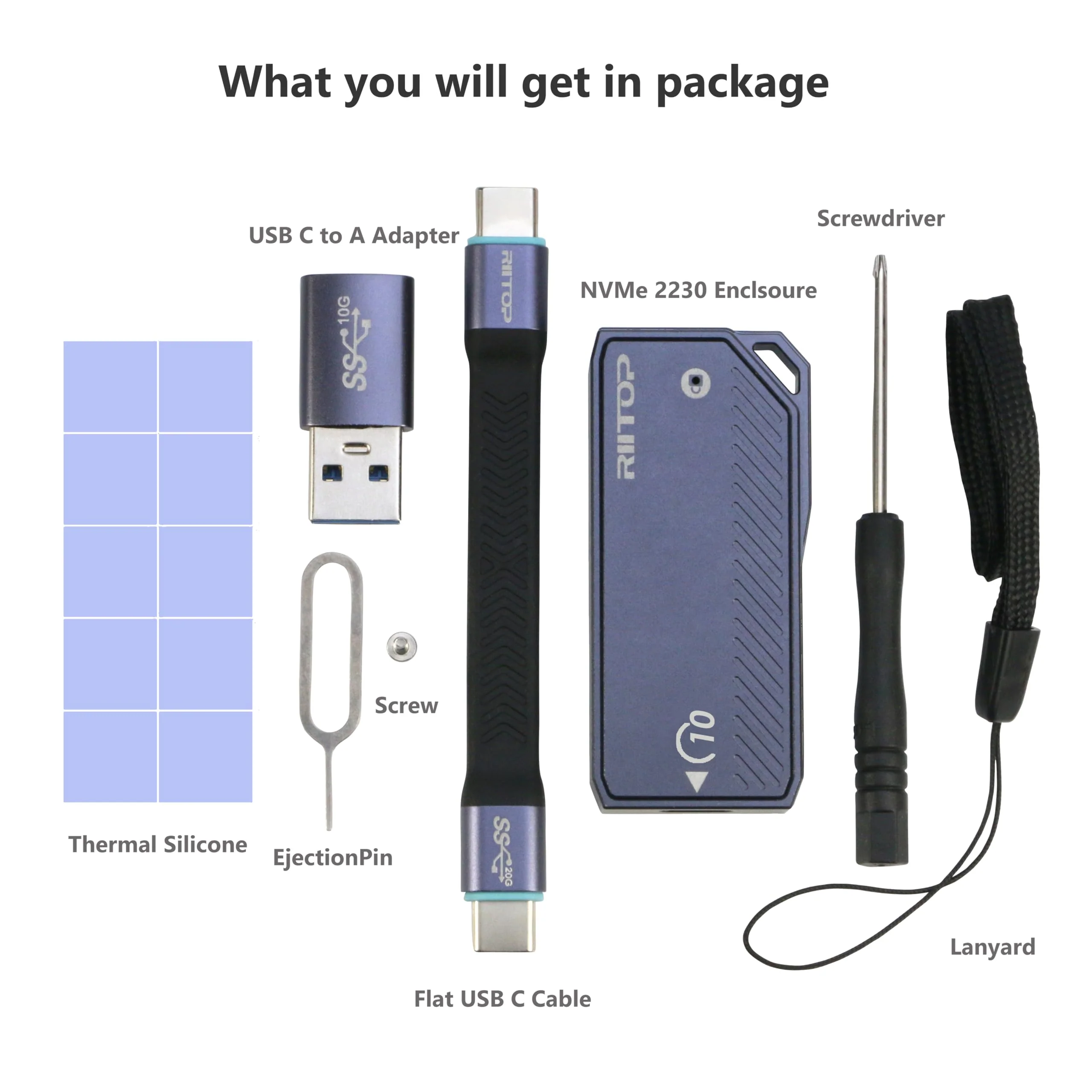 M.2 2230 Enclsoure 10Gbps, RIITOP Small M.2 NVMe to USB-C Reader with Aluminum Case for Both (M Key) NVMe and (B+M Key) SATA SSD only in Size 22x30mm - Image 7