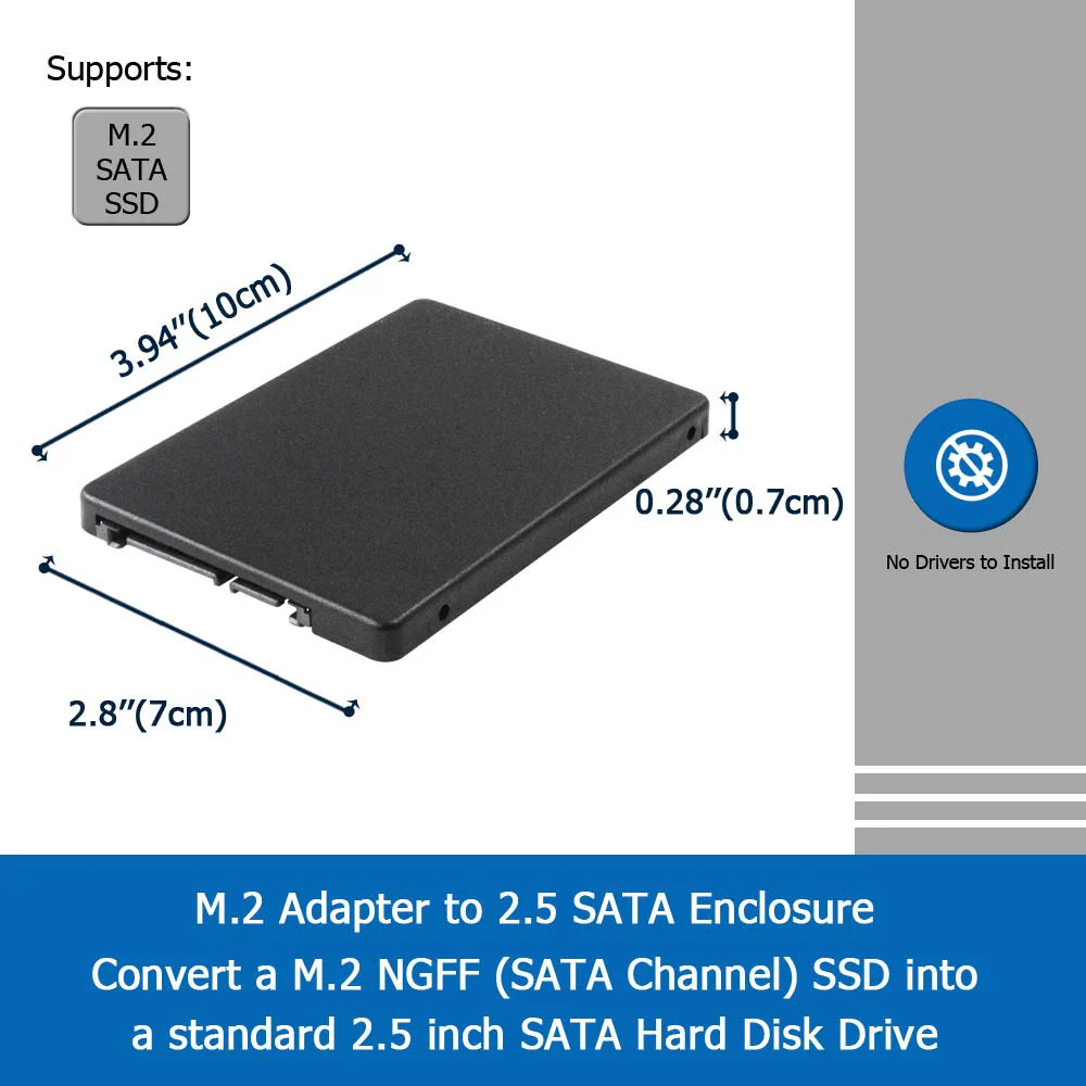 M.2 Adapter to 2.5 SATA Enclosure, B & M Key SATA Based NGFF SSD Converter to 2.5 Inch SATA 3.0 Card Support 2230 2242 2260 2280 Hard Drive with 7mm Case - Image 4