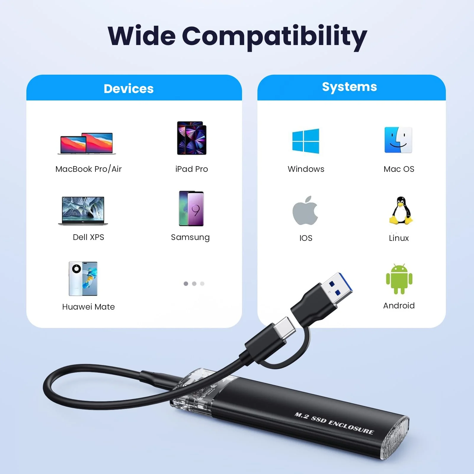 M.2 NVMe SATA SSD Enclosure, 10Gbps USB 3.1 GEN2 Support UASP Trim, Tool Free NVMe SATA SSD to USB-C Adapter Case for 2242/2260/2280 - Image 4