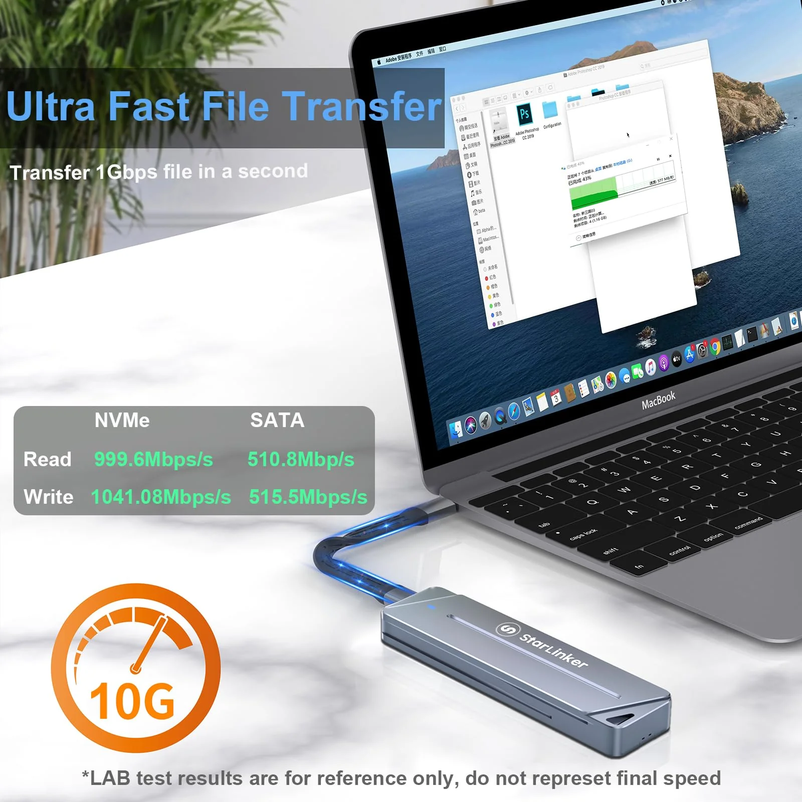 M.2 NVME & SATA SSD Enclosure, Suppprts 10Gbps USB 3.2 Gen2 USB-C Fast Data Transfer, External M Key and B+M Key SSDs 2280/ 2230/ 2242/ 2260 SSD - Image 2