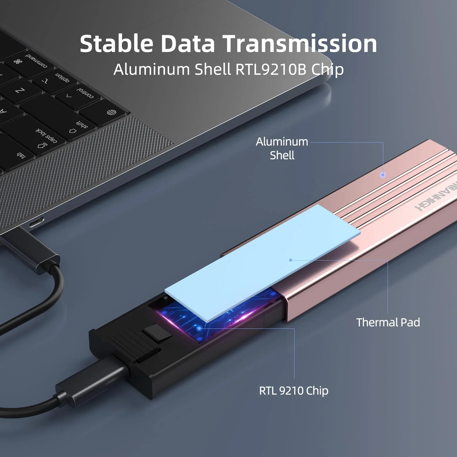 M.2 NVME SATA SSD Enclosure, Tool-Free USB 3.2 Gen 2 10Gbps NVME to USB Adapter, Supports M and B&M Keys External Solid State Drive Case for Size 2242/2260/2280(up to 8TB) Pink - Image 4